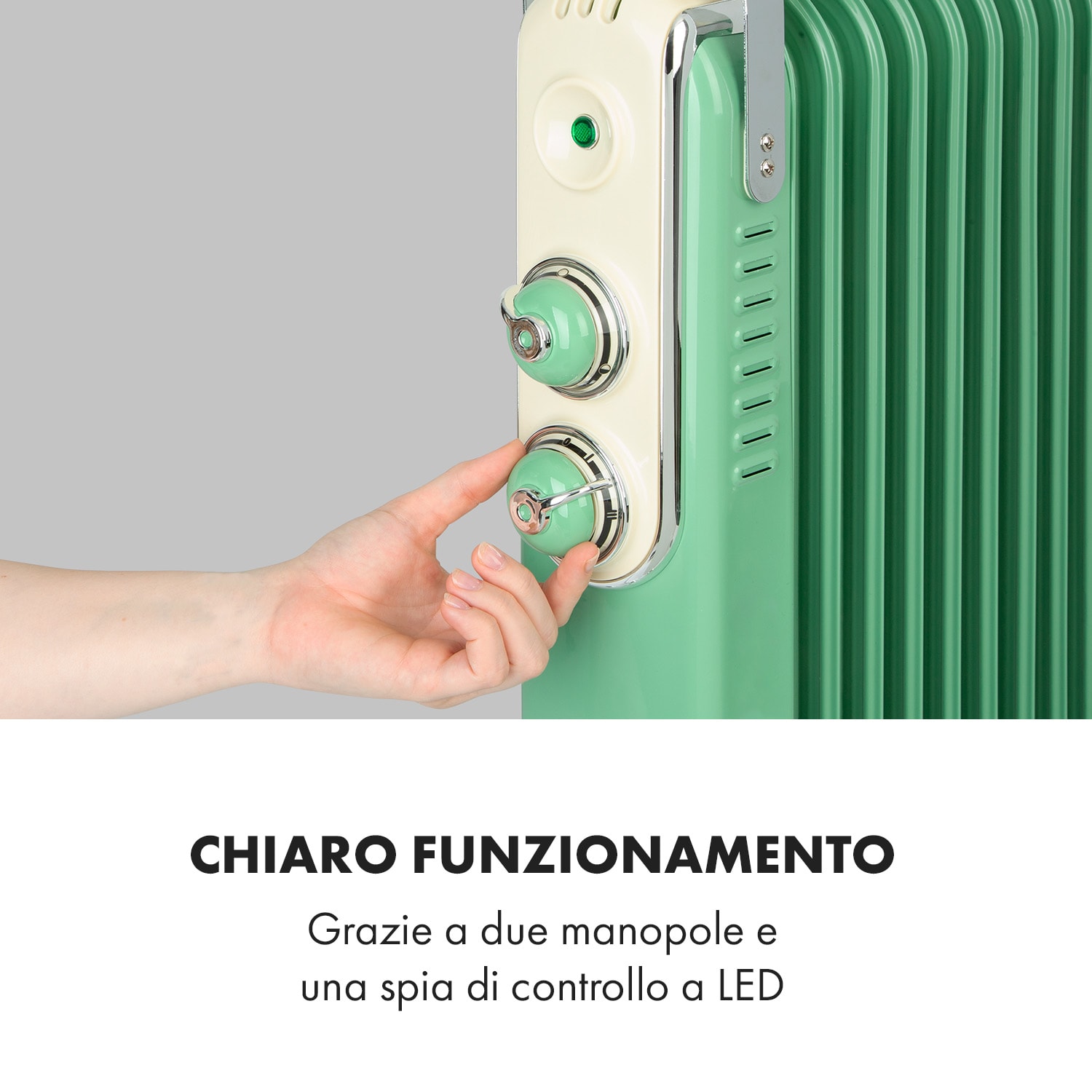 Thermaxx Retroheat radiatore a olio 2500W ruote verde Menta