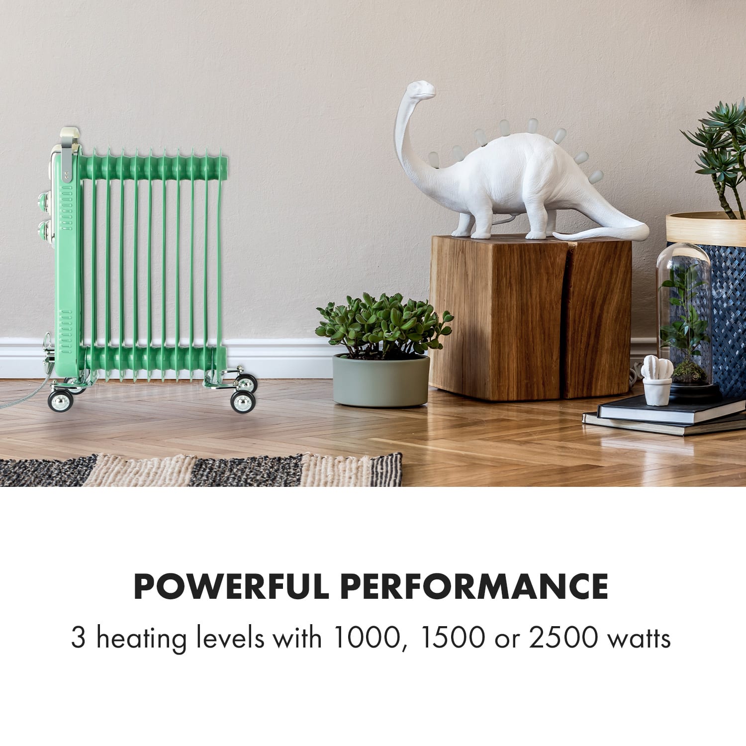 Thermaxx Retroheat, grzejnik olejowy, 2500 W, kółka, kolor zielony Mięta