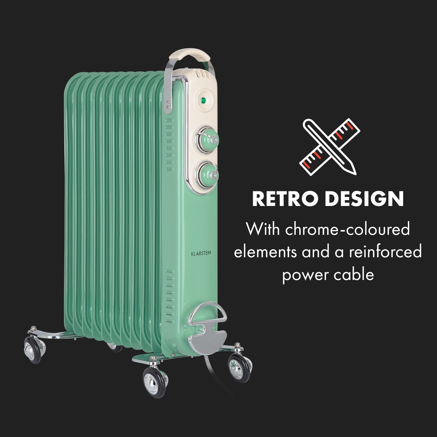 Thermaxx Retroheat, grzejnik olejowy, 2500 W, kółka, kolor zielony Mięta