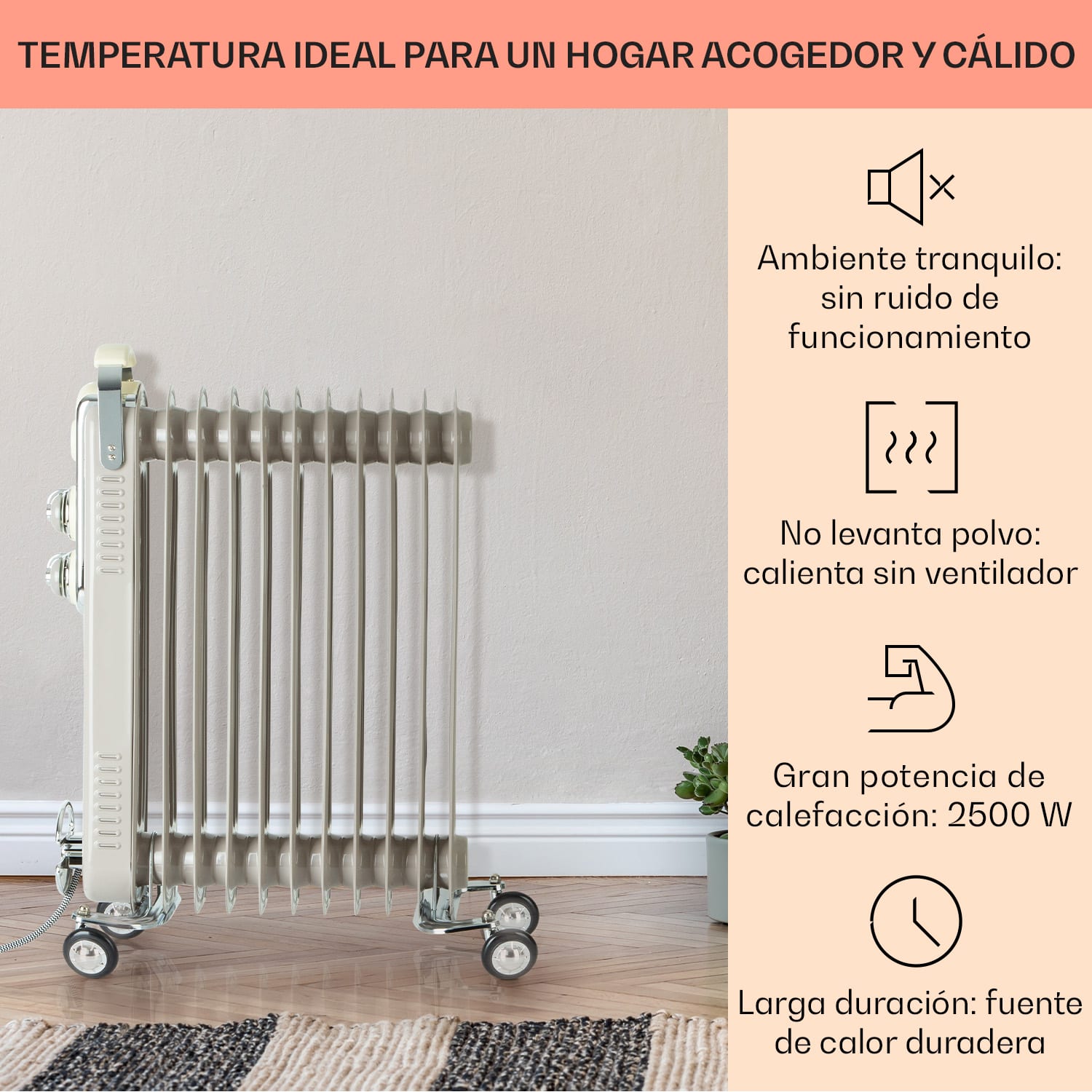 Thermaxx Retroheat Radiador de aceite 2500W Ruedas Taupe Arena