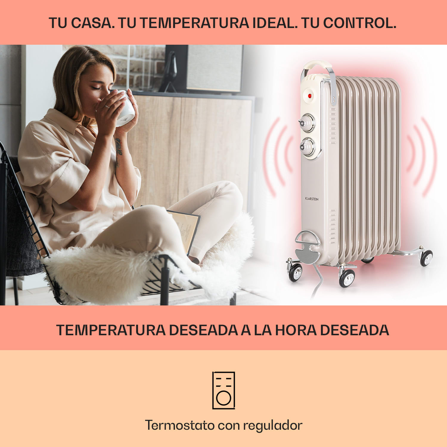 Thermaxx Retroheat Radiador de aceite 2500W Ruedas Taupe Arena