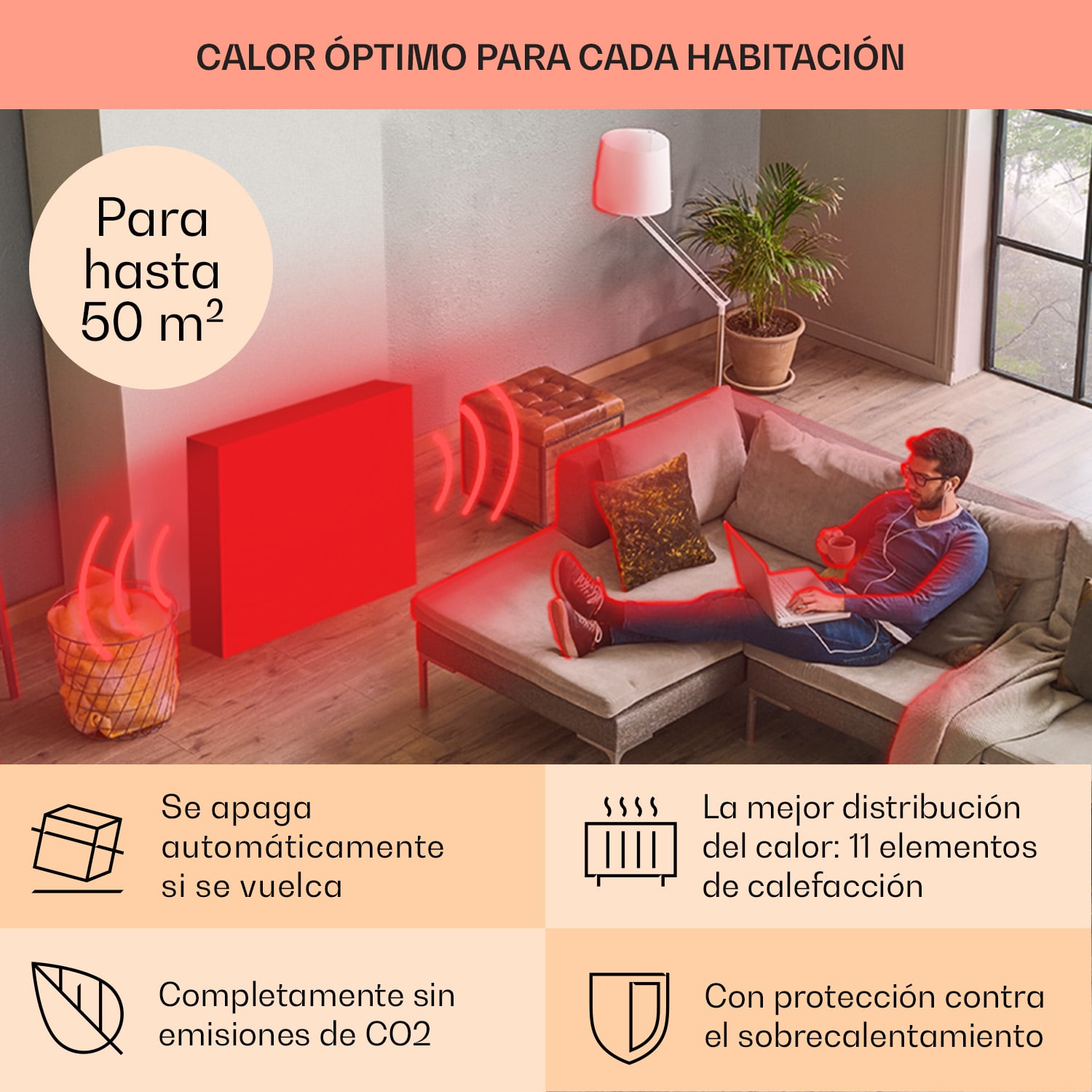 Thermaxx Retroheat Radiador de aceite 2500W Ruedas Taupe Arena