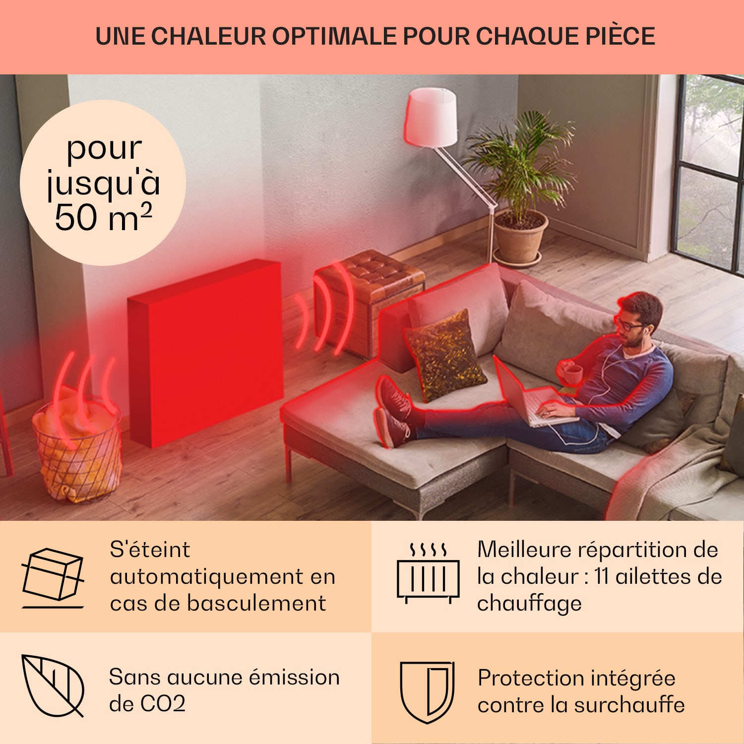 Thermaxx Retroheat radiateur à bain d'huile 2500 W roulettes taupe Sable