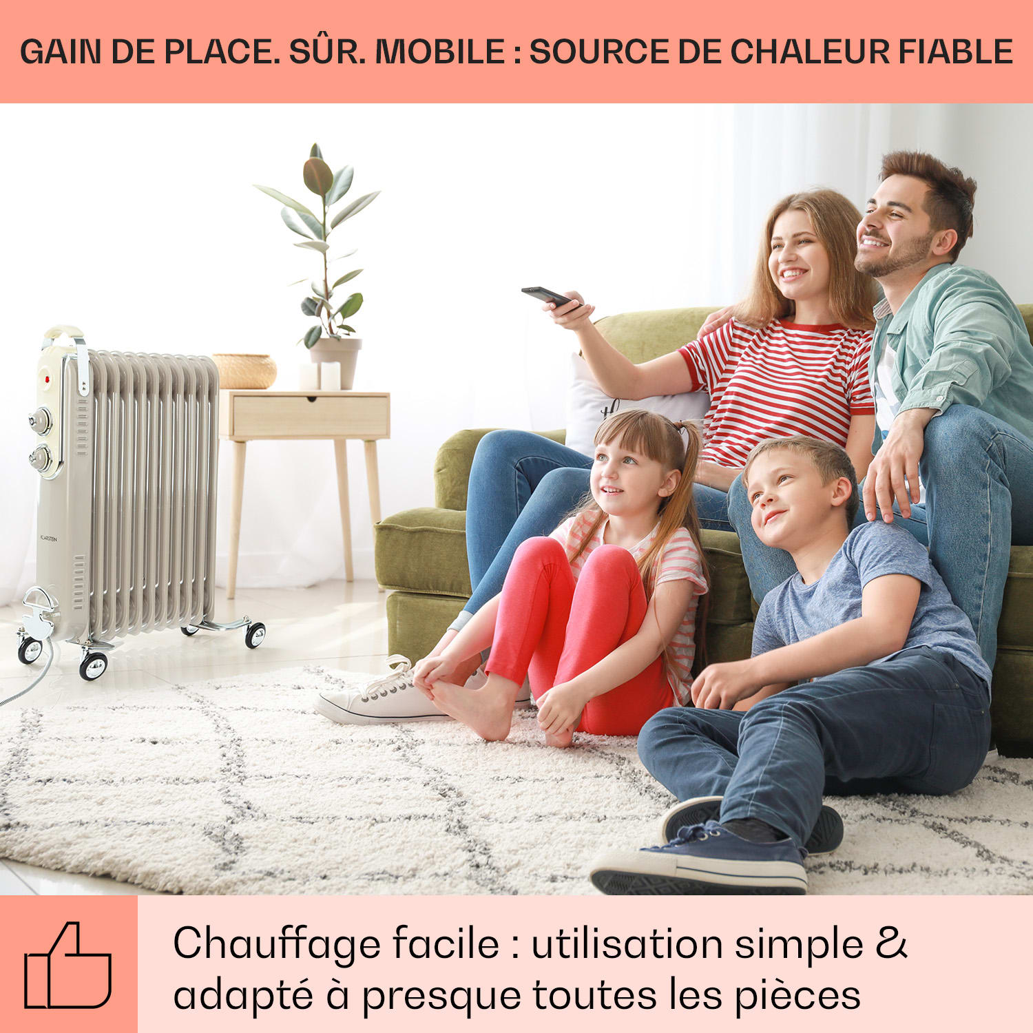 Thermaxx Retroheat radiateur à bain d'huile 2500 W roulettes taupe Sable