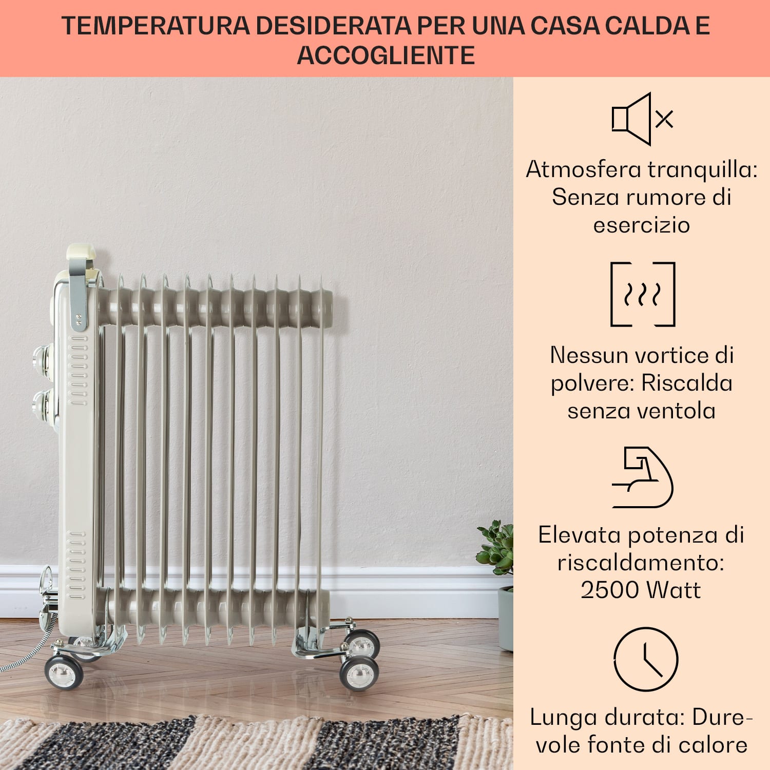 Thermaxx Retroheat radiatore a olio 2500W ruote talpa Sabbia