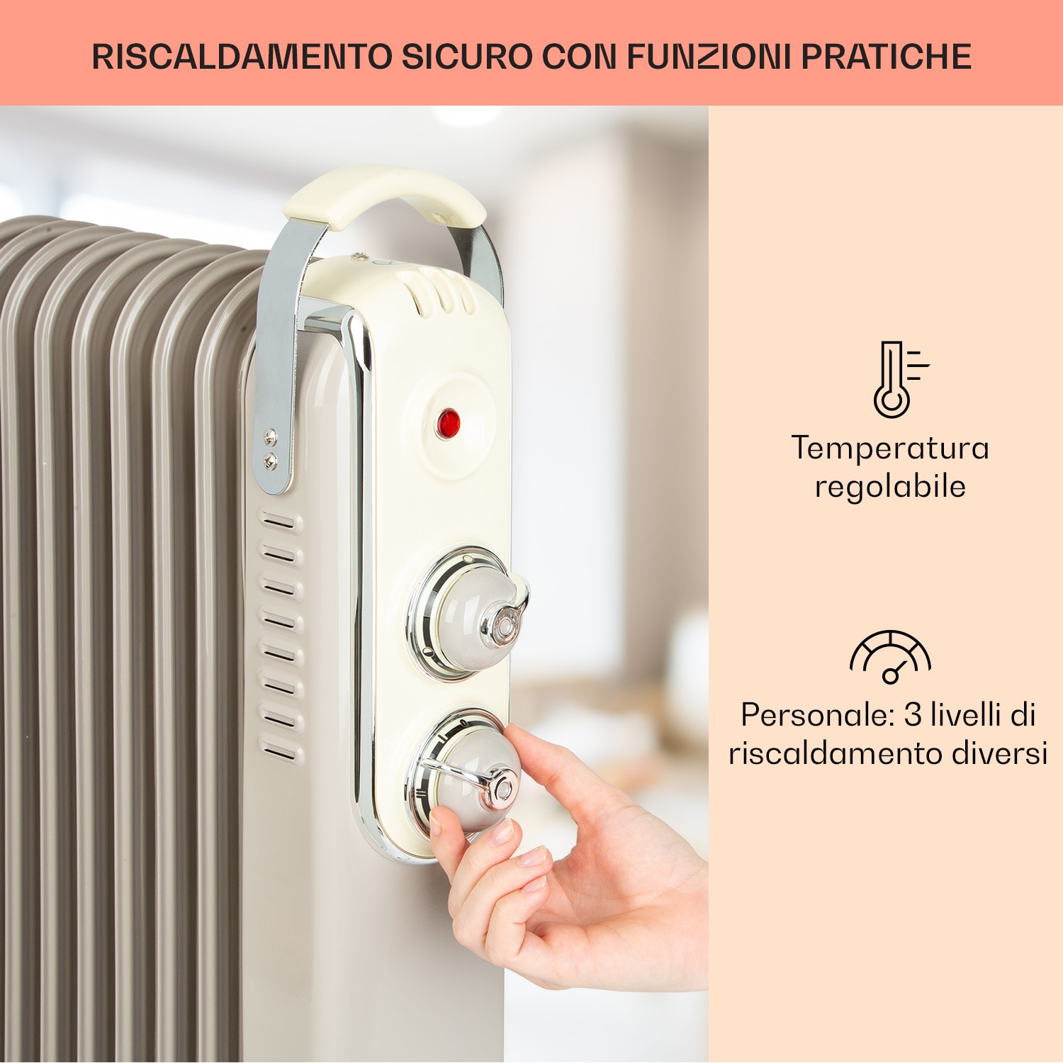 Thermaxx Retroheat radiatore a olio 2500W ruote talpa Sabbia