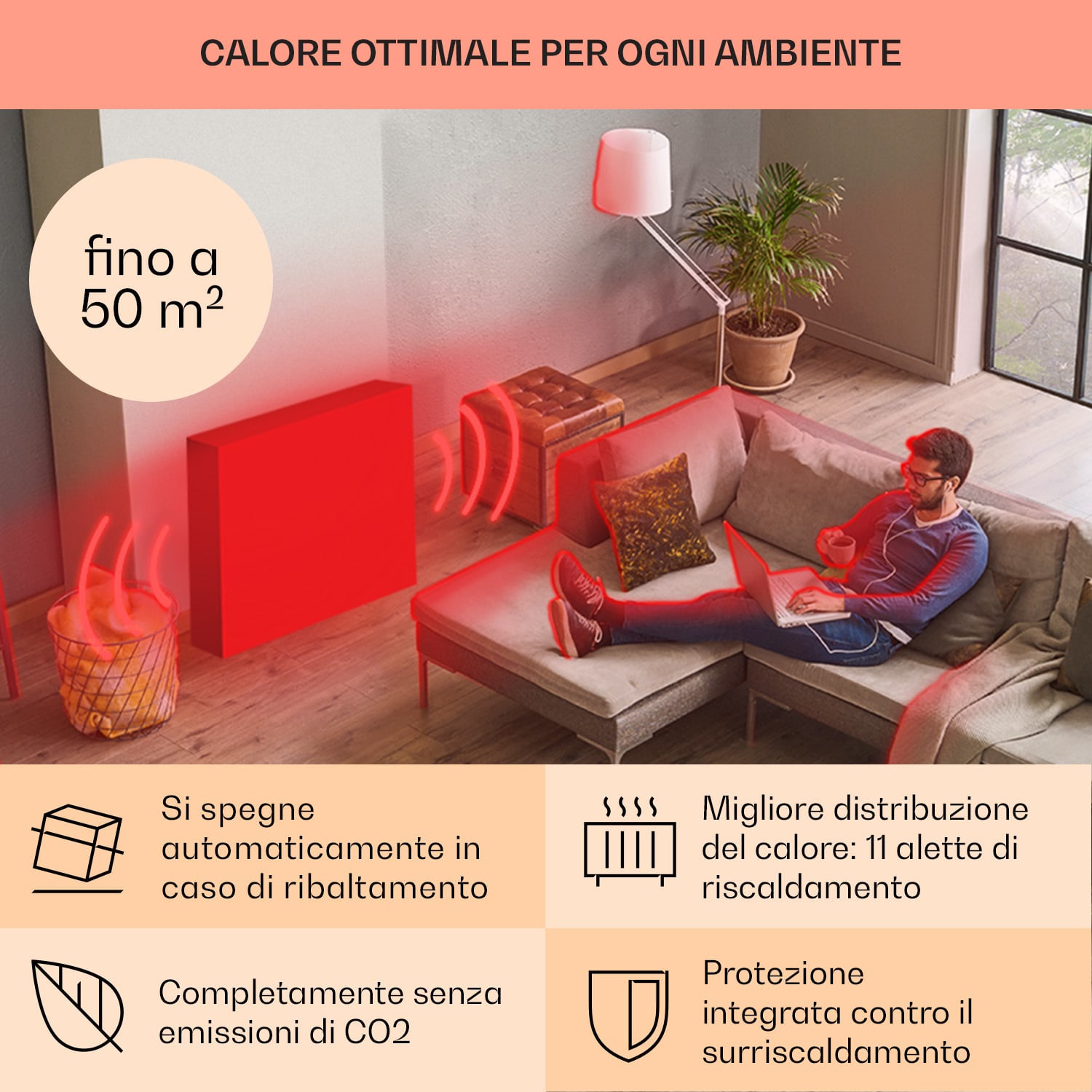 Thermaxx Retroheat radiatore a olio 2500W ruote talpa Sabbia