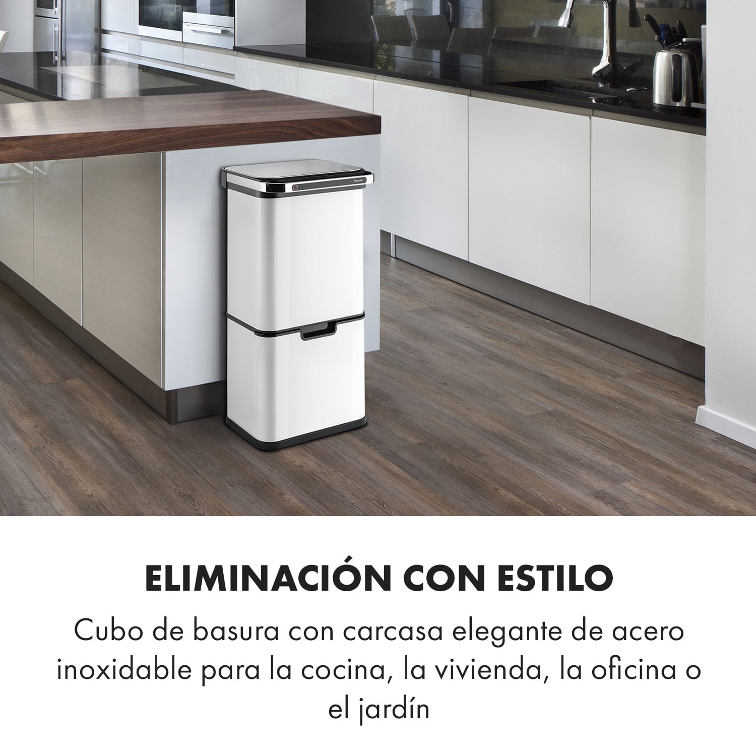 Touchless Ultraclean Cubo de basura con sensor 60 litros 3 contenedores acero inoxidable color blanco Blanco