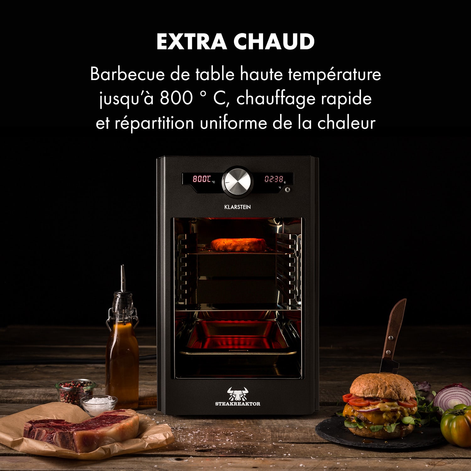 Steakreaktor Core hoge-temperatuur-grill 2100W 800°C steekthermometer 