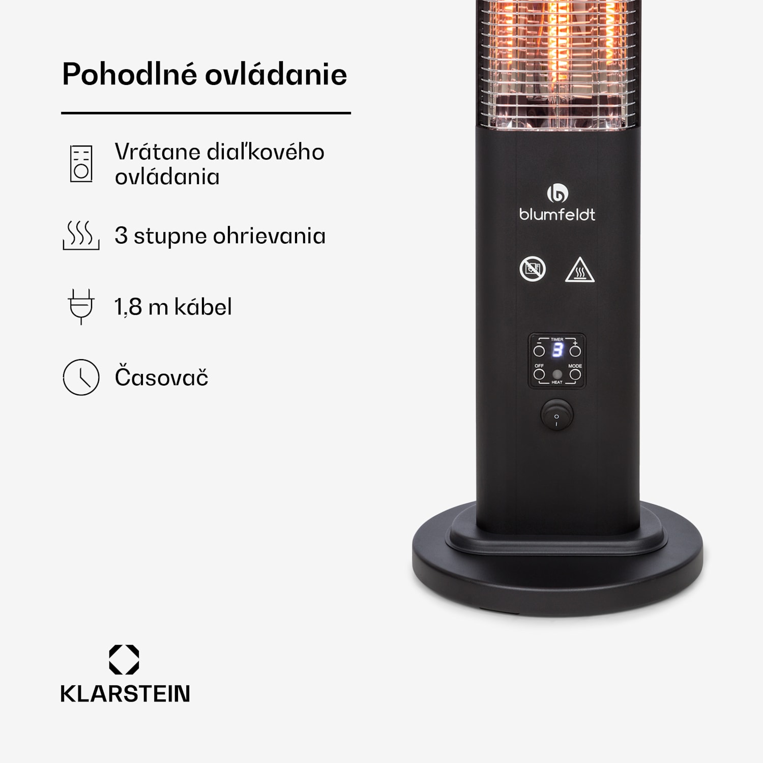 Heat Guru Plus, vonkajší sálavý ohrievač, 1200 W, 3 nastavenia ohrevu, diaľkové ovládanie 1200 W | Čierna