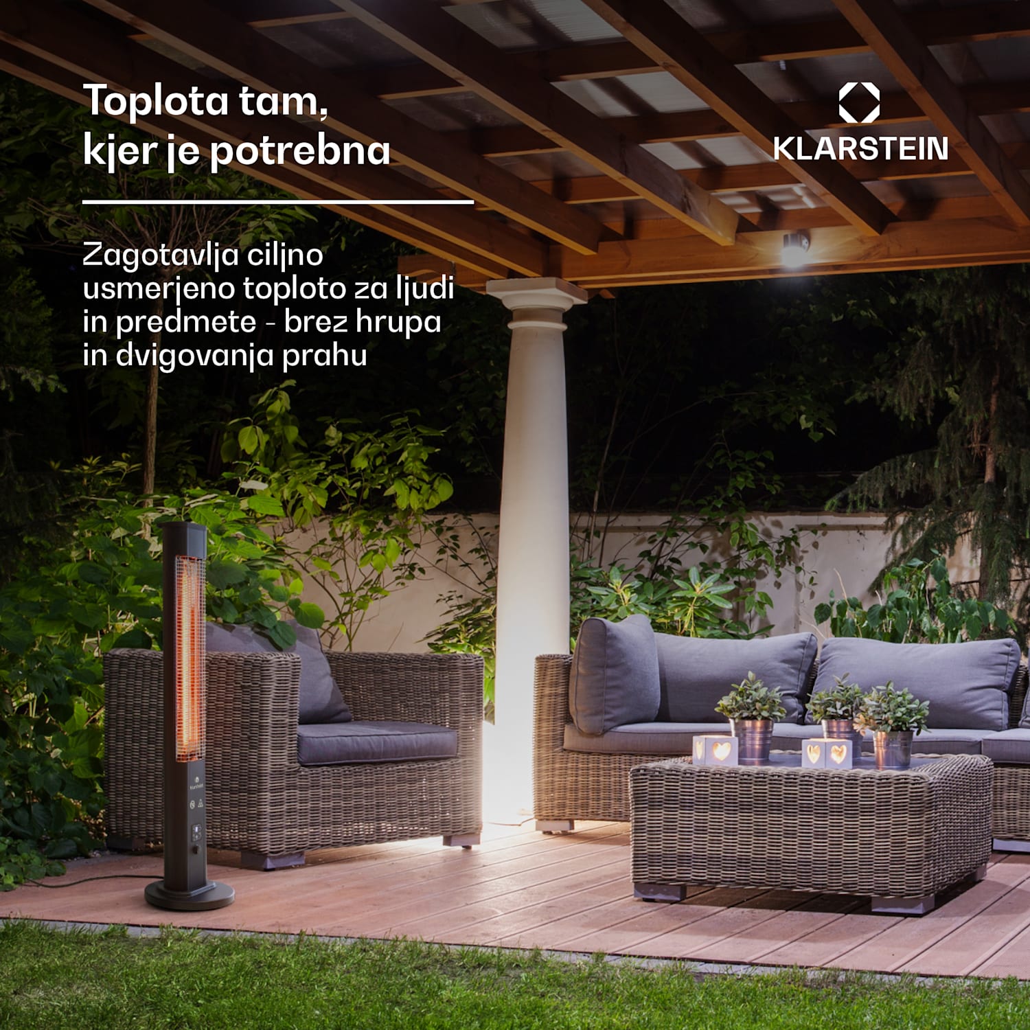 Heat Guru Plus, zunanji sevalni grelnik, 1200 W, 3 nastavitve toplote, daljinski upravljalnik 1200 W | Črna