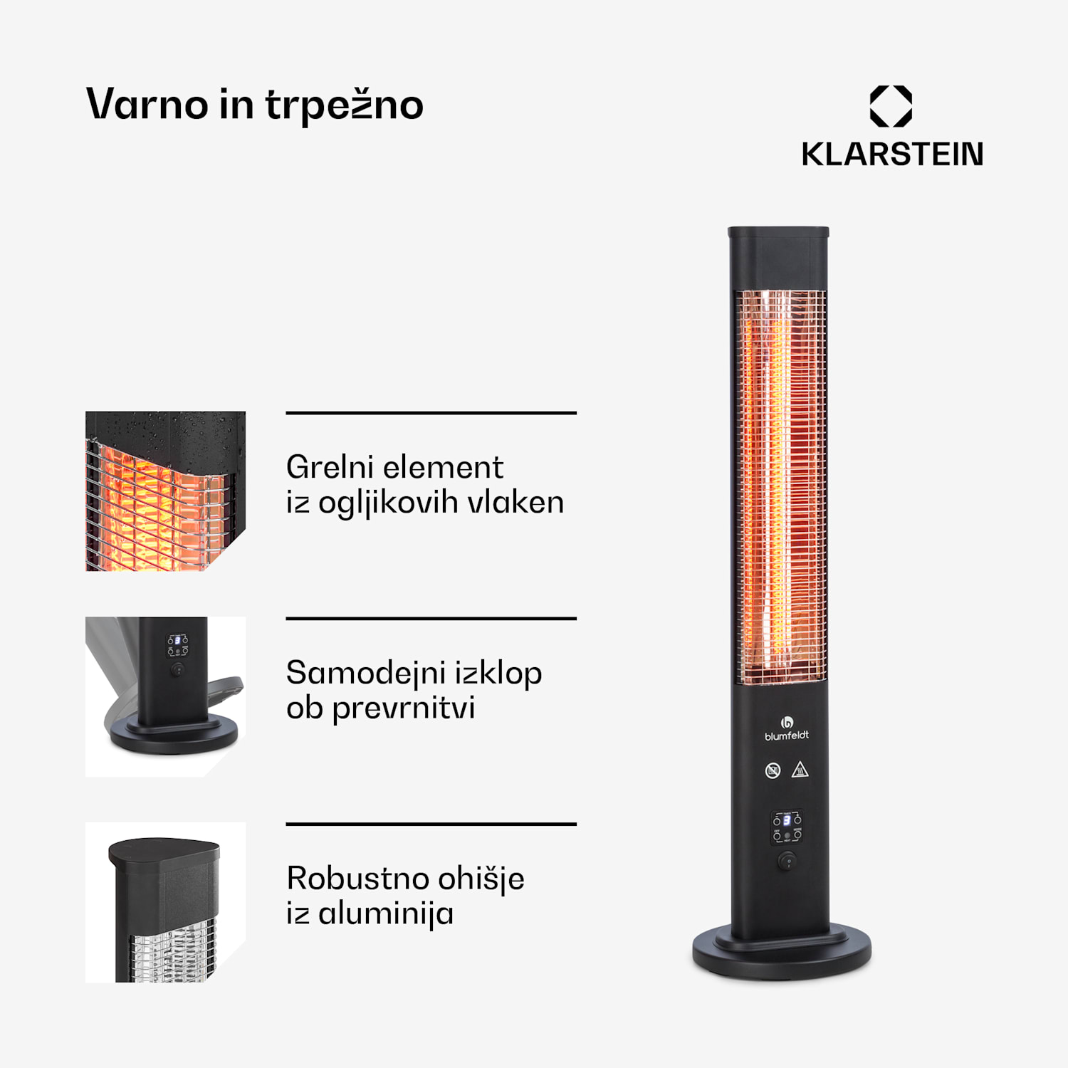 Heat Guru Plus, zunanji sevalni grelnik, 1200 W, 3 nastavitve toplote, daljinski upravljalnik 1200 W | Črna