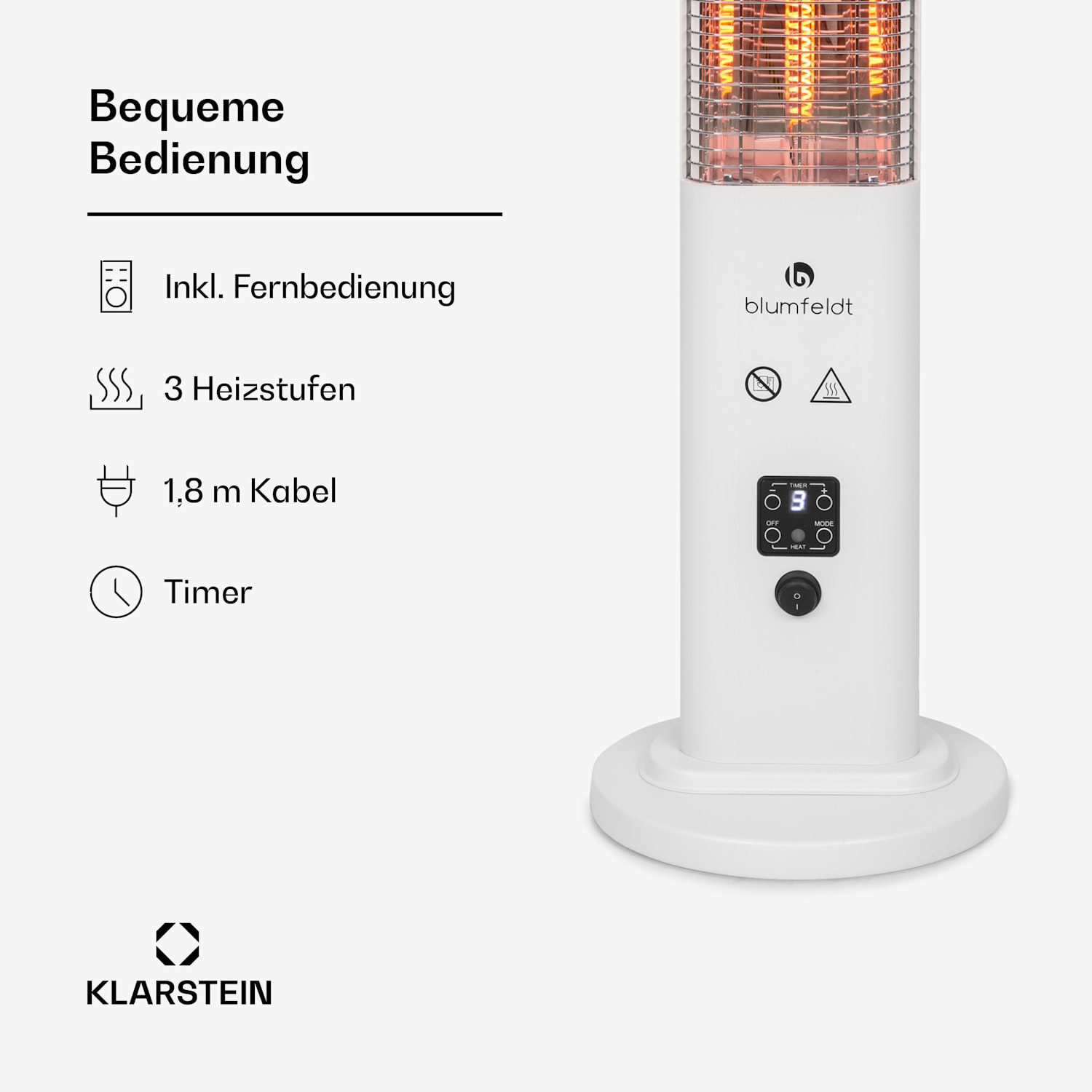 Heat Guru Plus Outdoor Heizstrahler 1200W 3 Heizstufen Fernbedienung 1200 W | Weiß