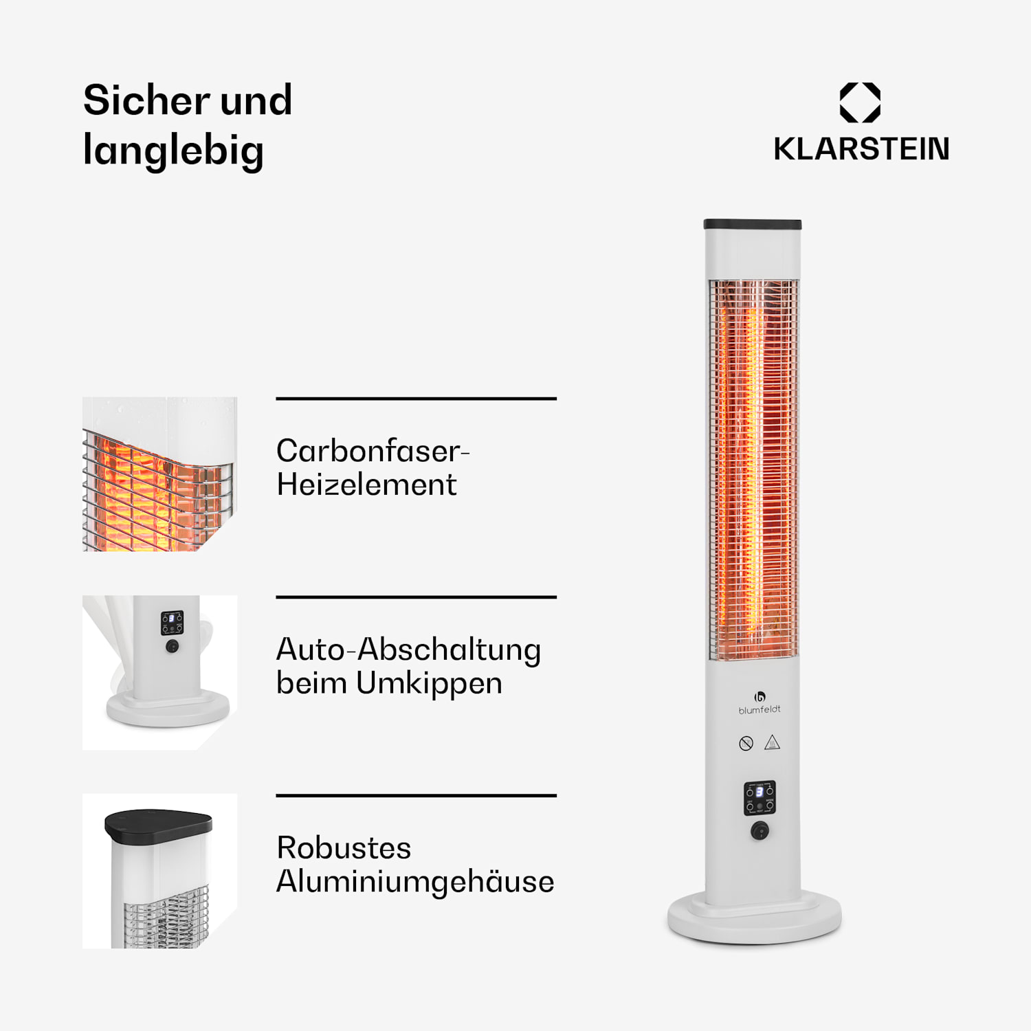 Heat Guru Plus Outdoor Heizstrahler 1200W 3 Heizstufen Fernbedienung 1200 W | Weiß