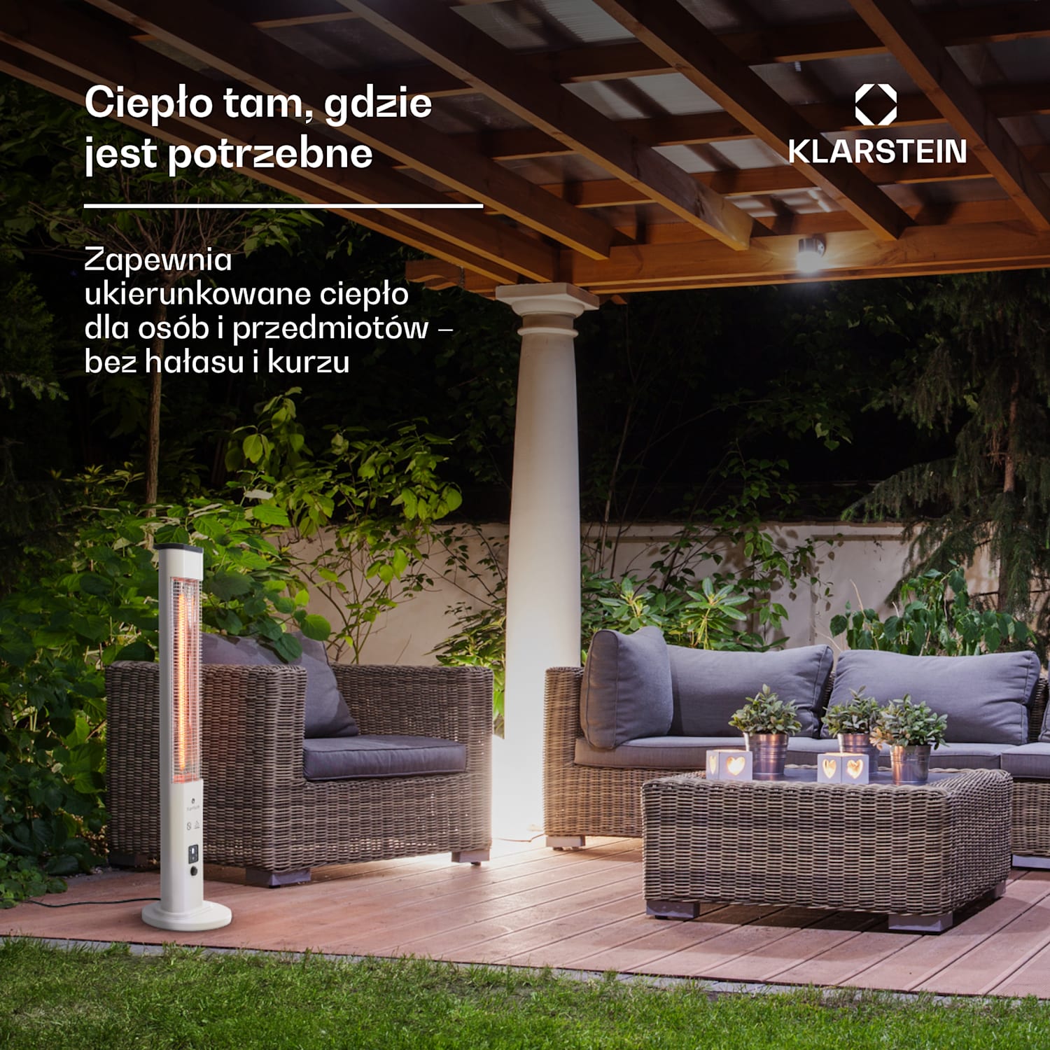 Heat Guru Plus, promiennik podczerwieni, kolumnowy, 1200 W, 3 poziomy grzania, pilot zdalnego sterowania 1200 W | Biały