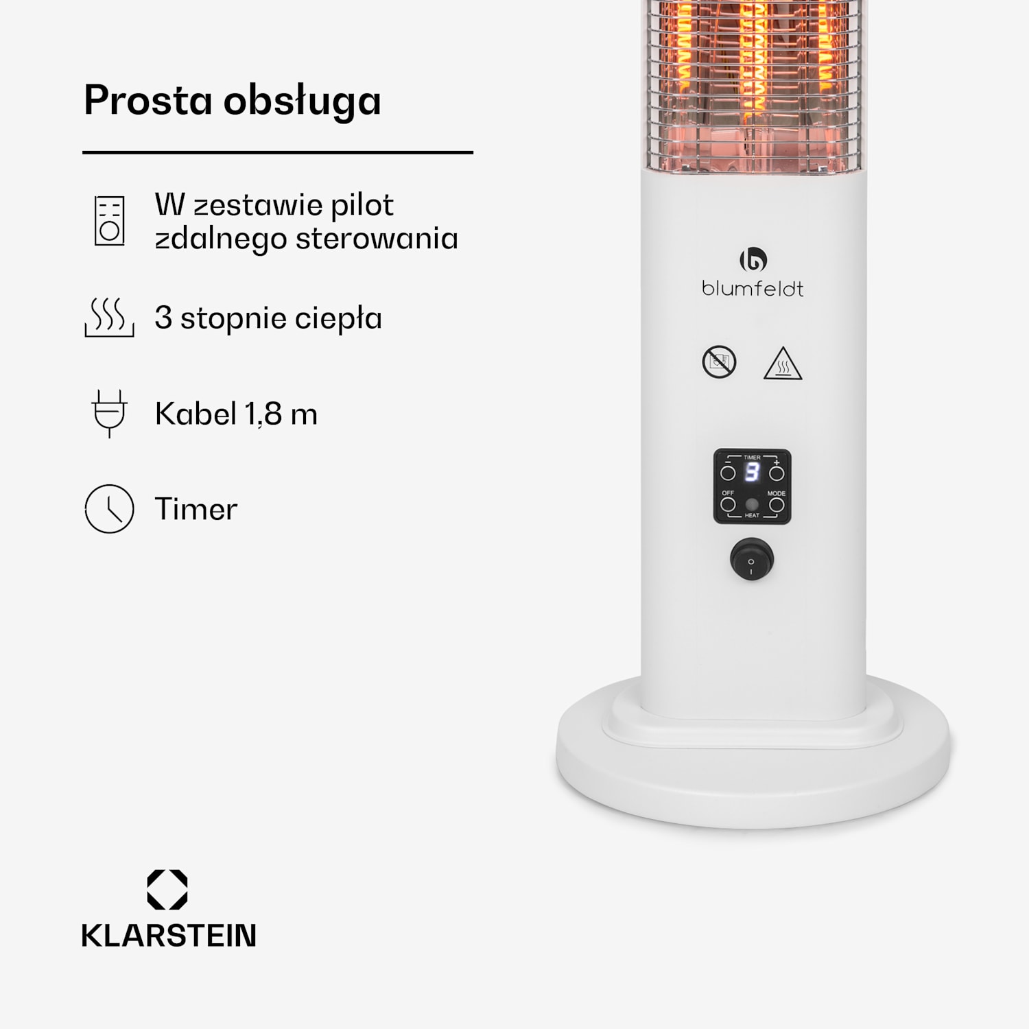 Heat Guru Plus, promiennik podczerwieni, kolumnowy, 1200 W, 3 poziomy grzania, pilot zdalnego sterowania 1200 W | Biały