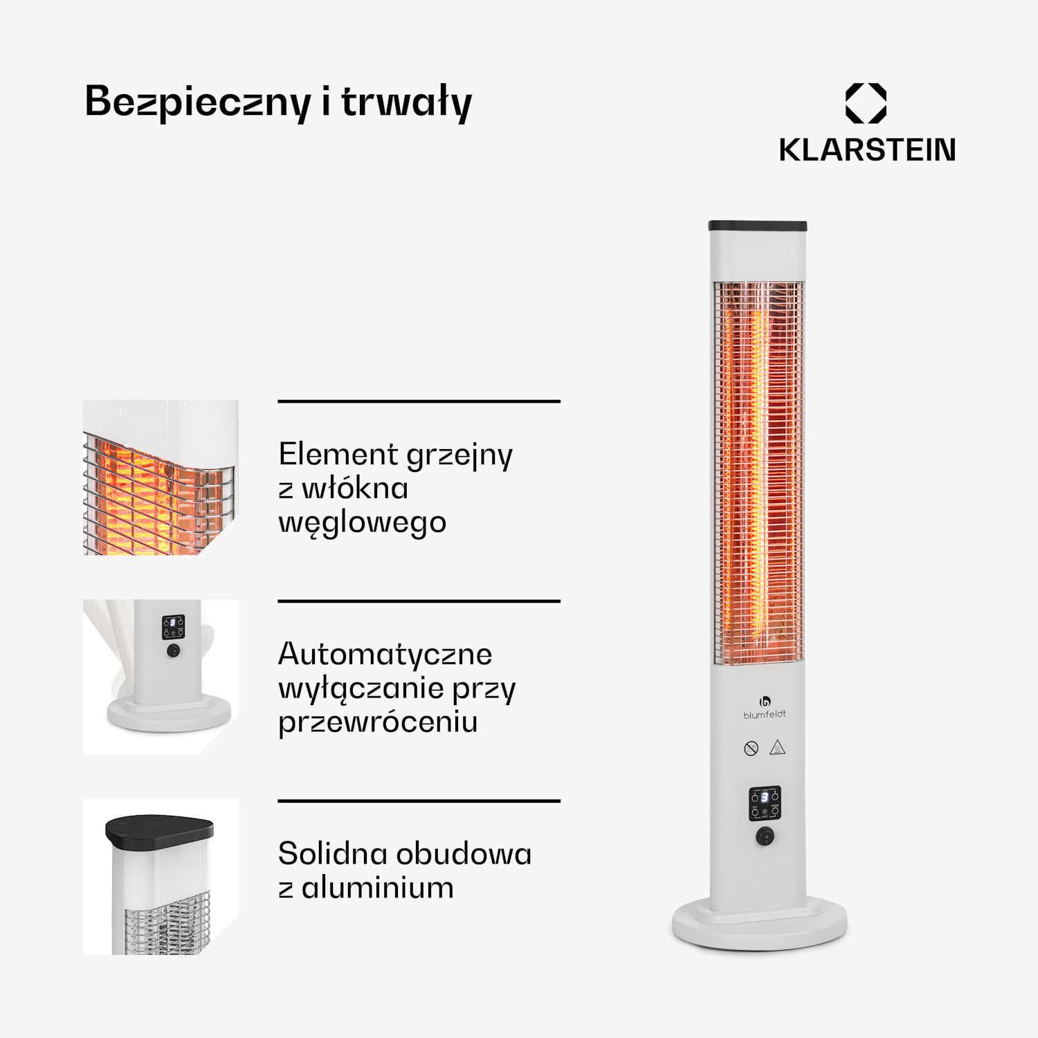 Heat Guru Plus, promiennik podczerwieni, kolumnowy, 1200 W, 3 poziomy grzania, pilot zdalnego sterowania 1200 W | Biały