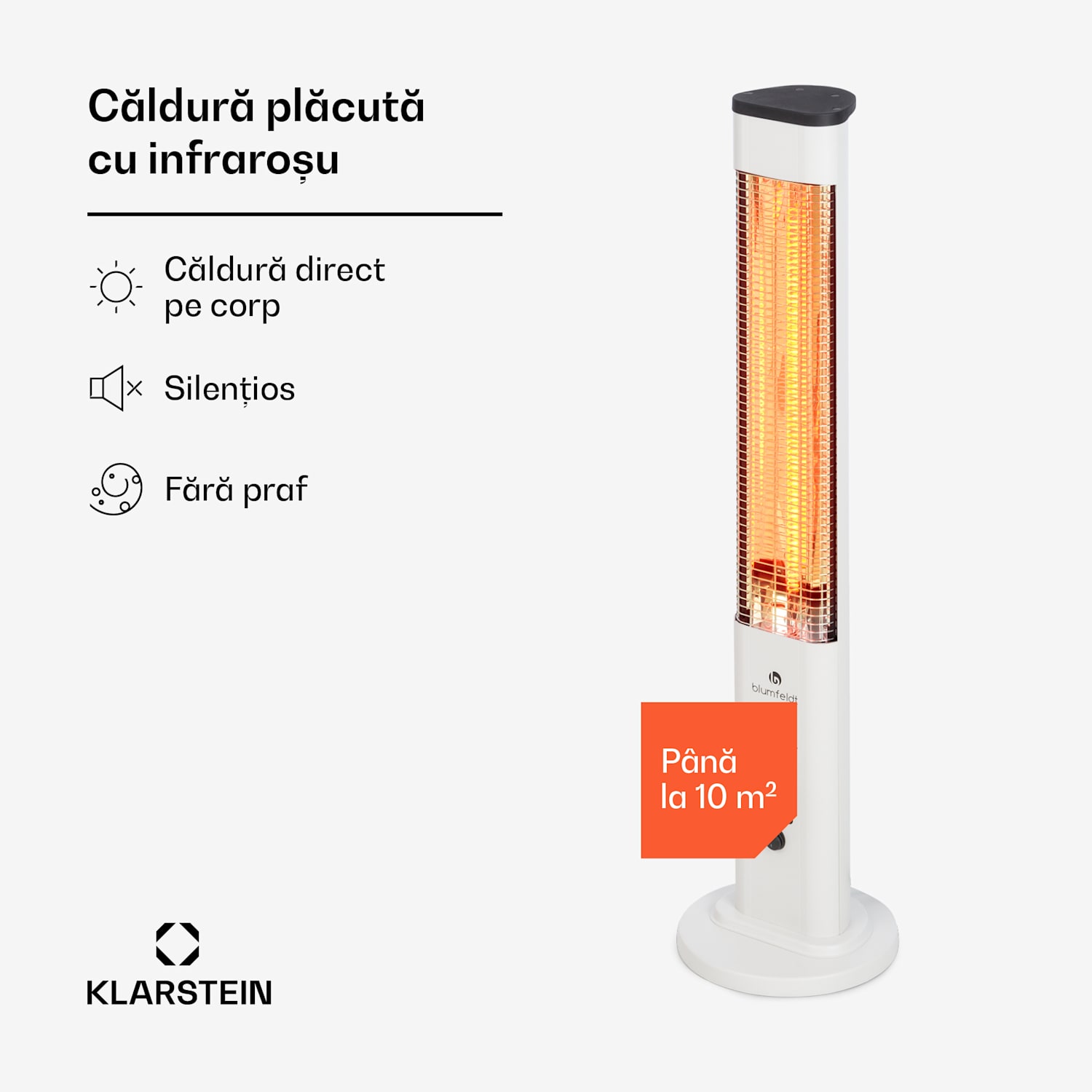 Heat Guru Plus, încălzitor radiant pentru exterior, 1200 W, 3 setări de căldură, telecomandă 1200 W | Alb