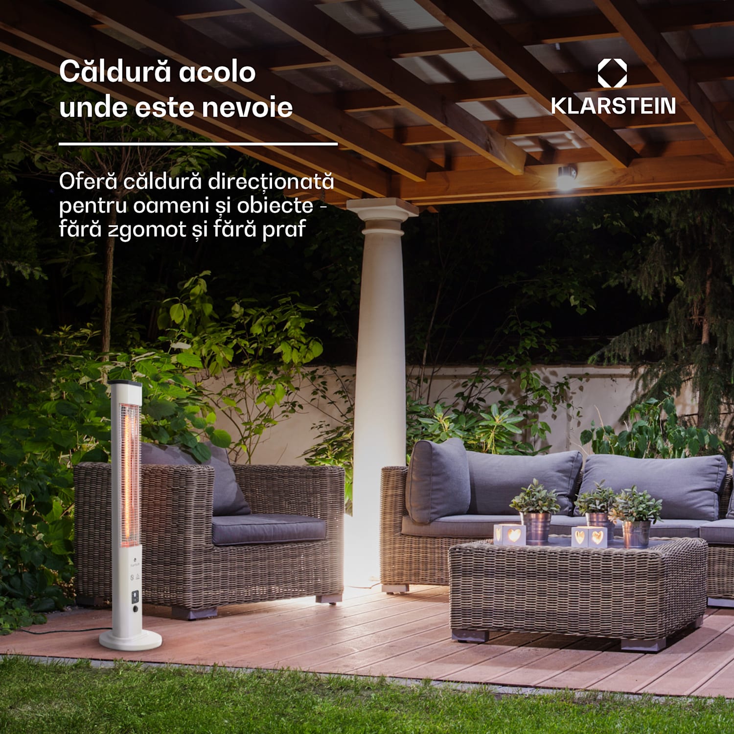 Heat Guru Plus, încălzitor radiant pentru exterior, 1200 W, 3 setări de căldură, telecomandă 1200 W | Alb