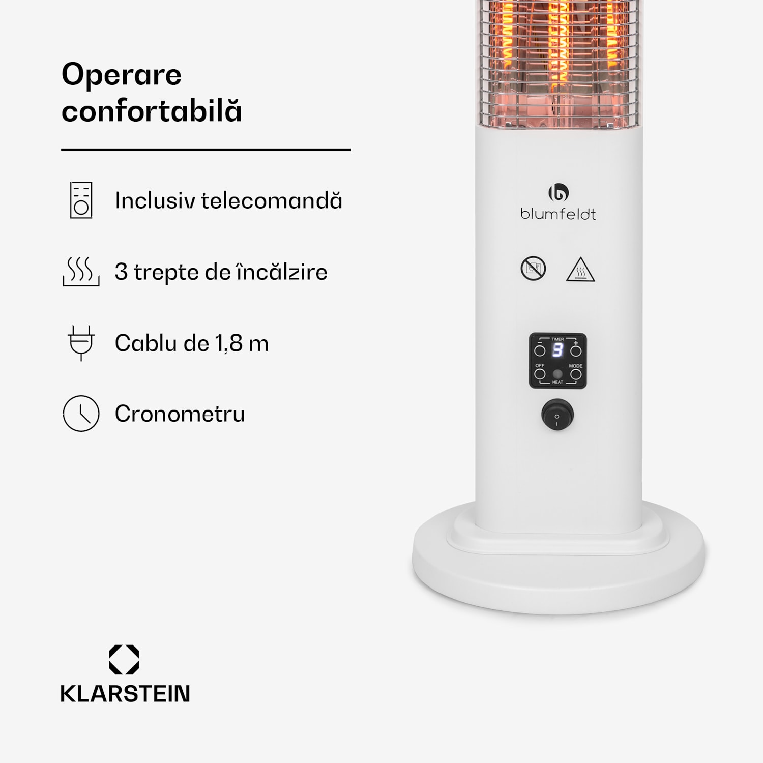 Heat Guru Plus, încălzitor radiant pentru exterior, 1200 W, 3 setări de căldură, telecomandă 1200 W | Alb