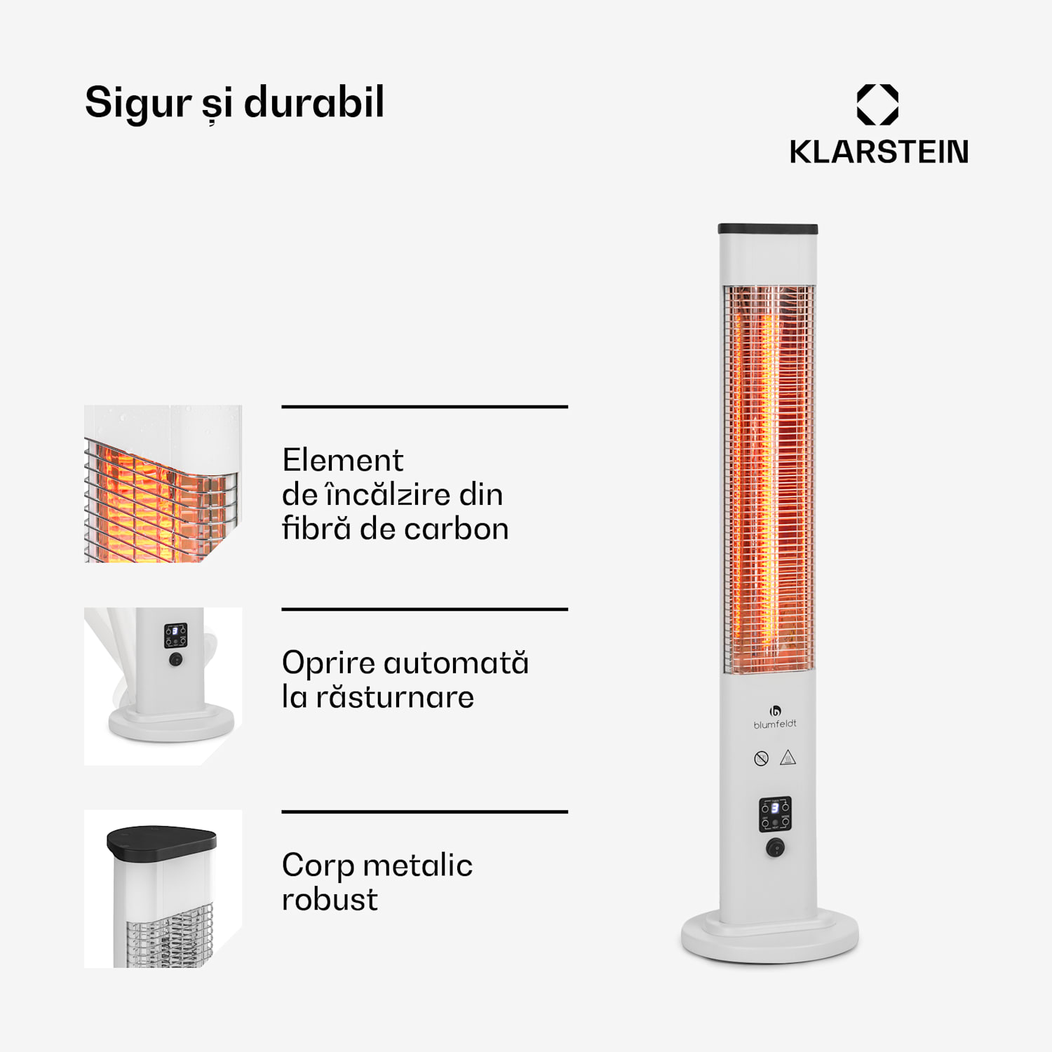 Heat Guru Plus, încălzitor radiant pentru exterior, 1200 W, 3 setări de căldură, telecomandă 1200 W | Alb