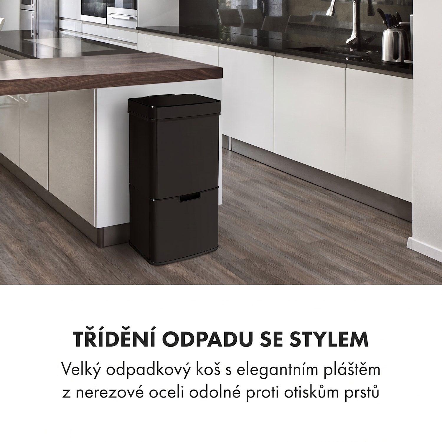 TouchLess Black Stainless Steel, odpadkový koš, senzor, 72 l, černý Černá
