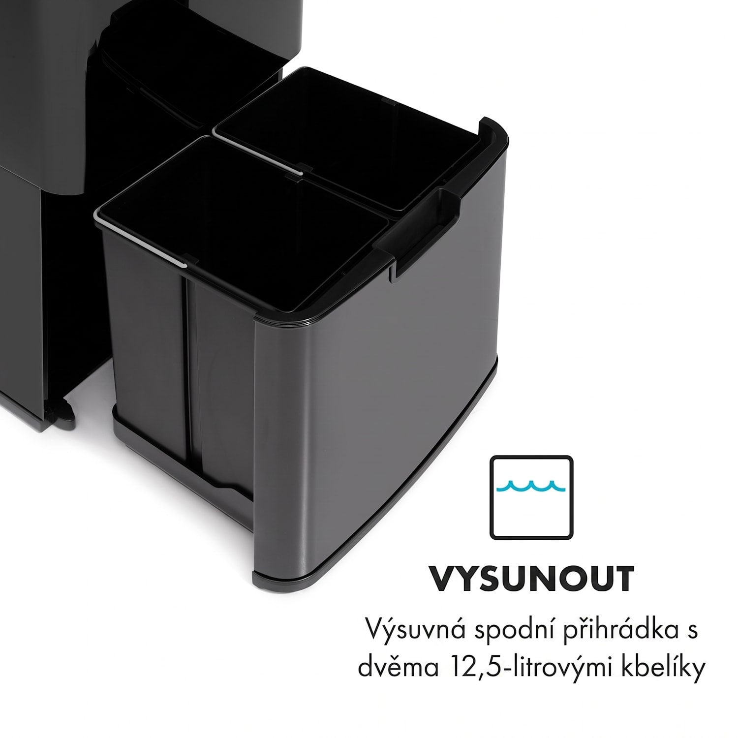 TouchLess Black Stainless Steel, odpadkový koš, senzor, 72 l, černý Černá