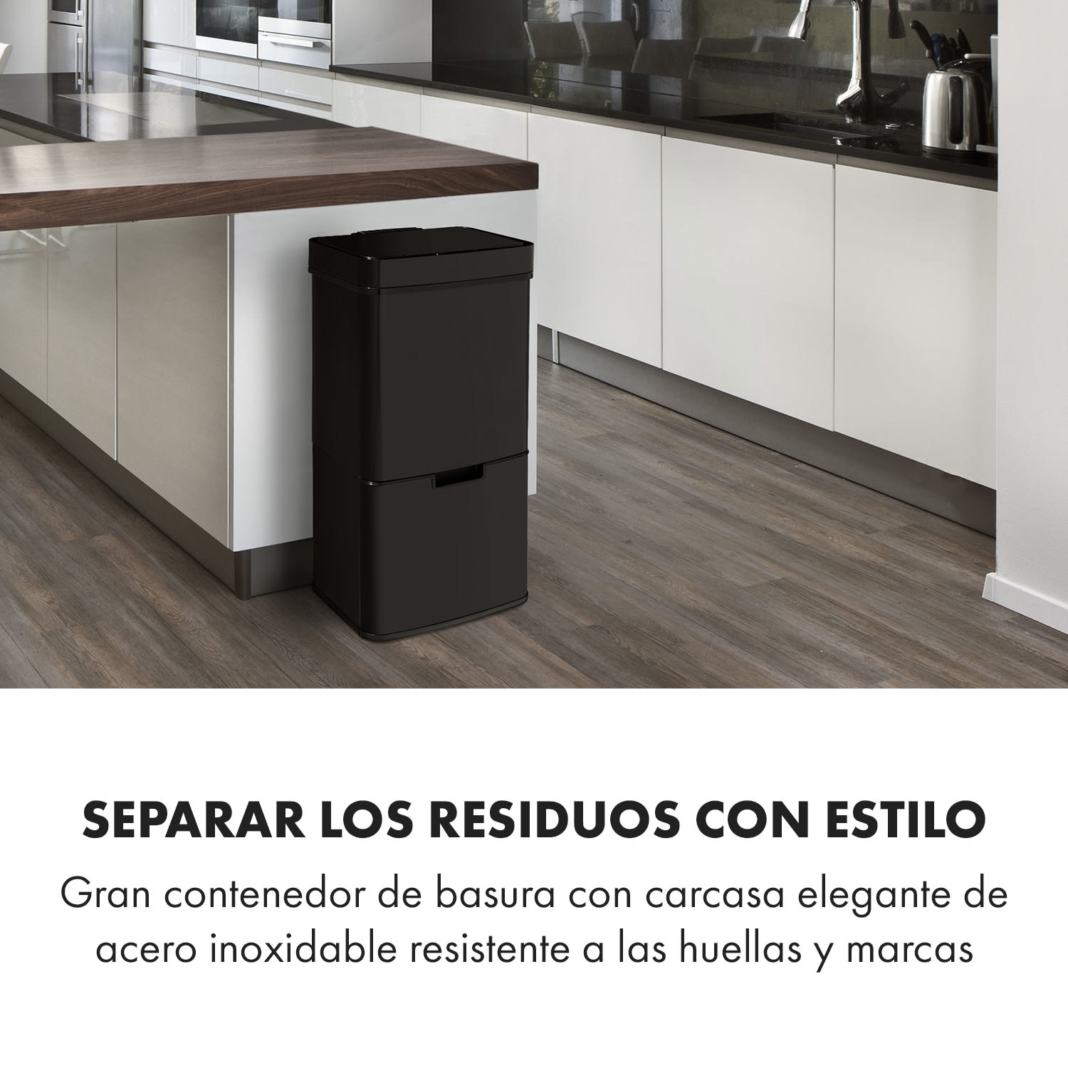 Touchless Black Stainless Steel Cubo de basura con sensor de 72 L Negro Negro