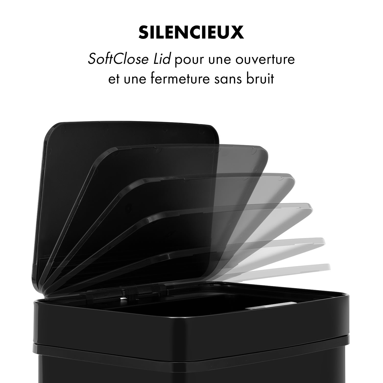 Touchless Black Stainless Steel poubelle avec capteur 72L noire Noir