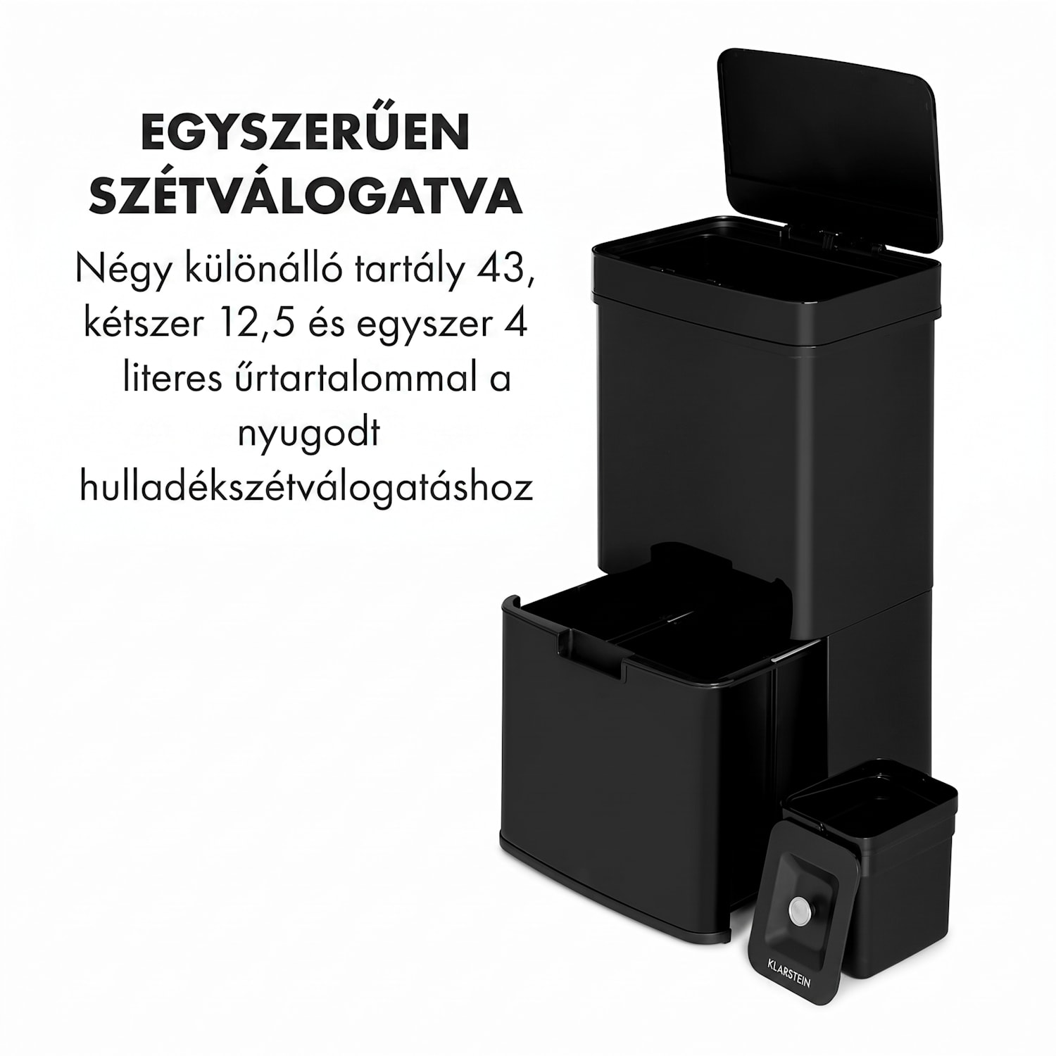Touchless Black Stainless Steel, szemetesláda, érzékelő, 72 l, fekete Fekete