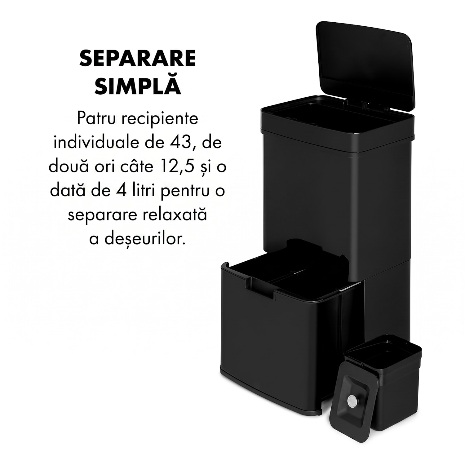 Touchless Black Steel Steel, coș de gunoi, senzor, 72 l, negru Negru