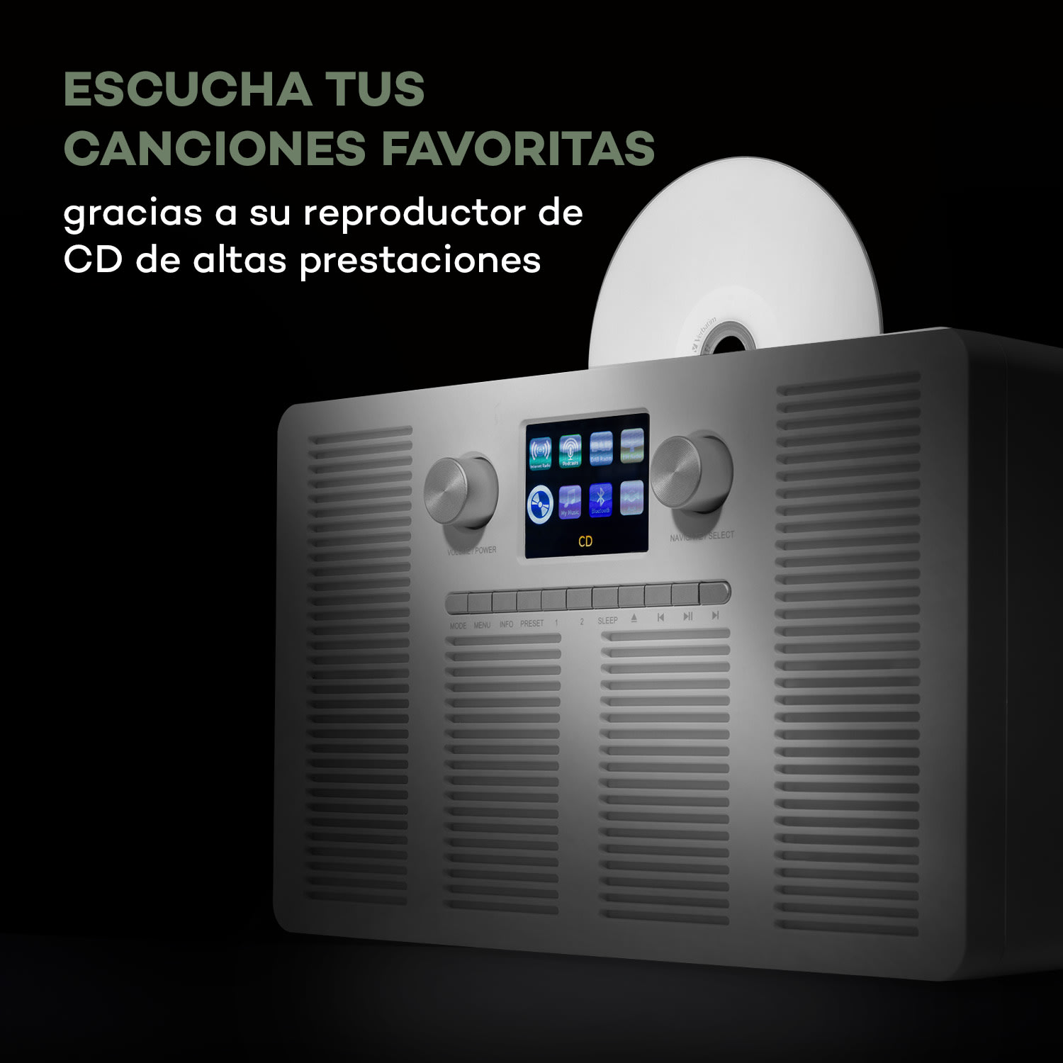 Vertico Radio de internet con reproductor de CD IR/DAB+/FM BT Pantalla HCC de 2,4" 