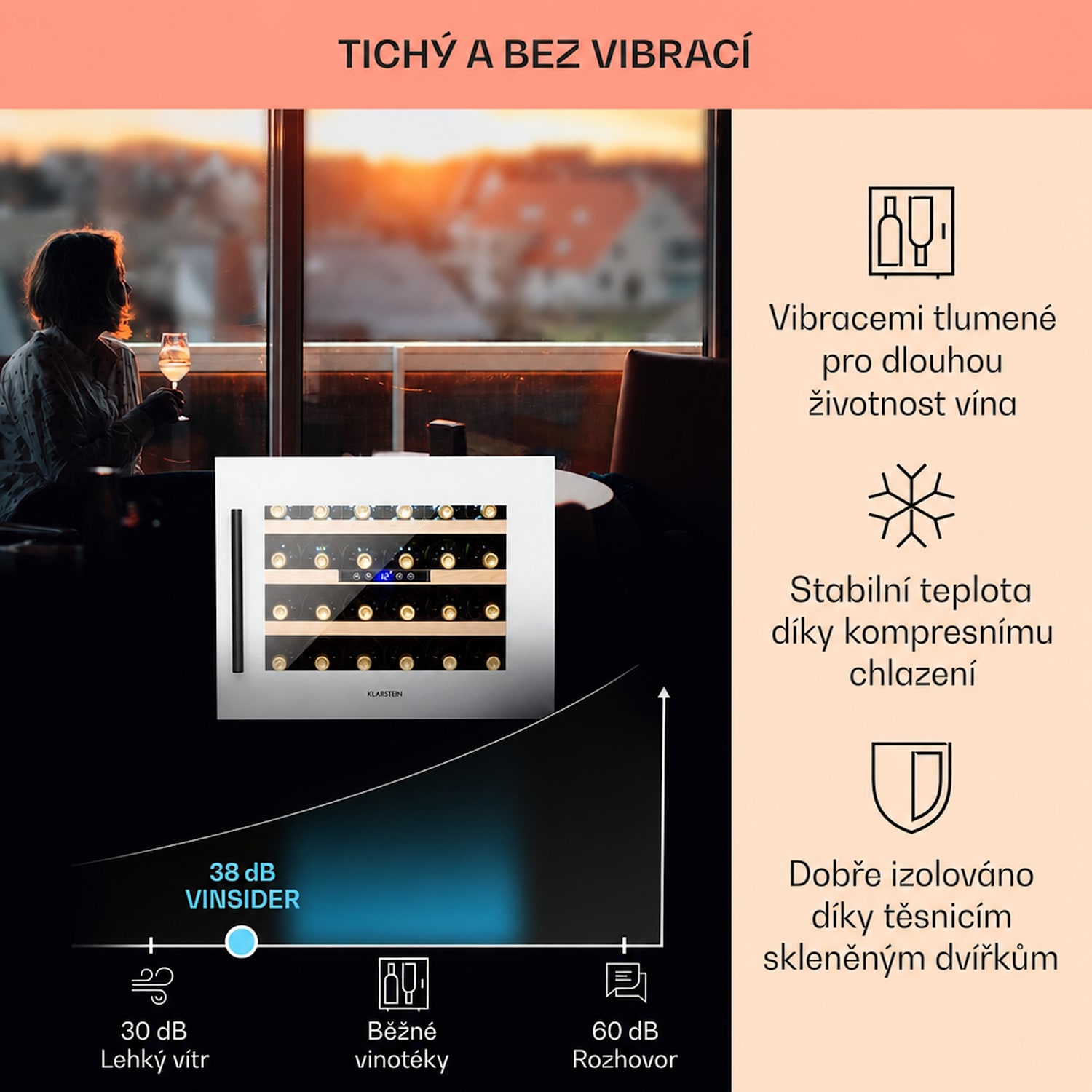 Vinsider 24D Built-In, vestavná vinotéka, Quartz Edition 24_bottles | 1 chladící zóna | Bílá