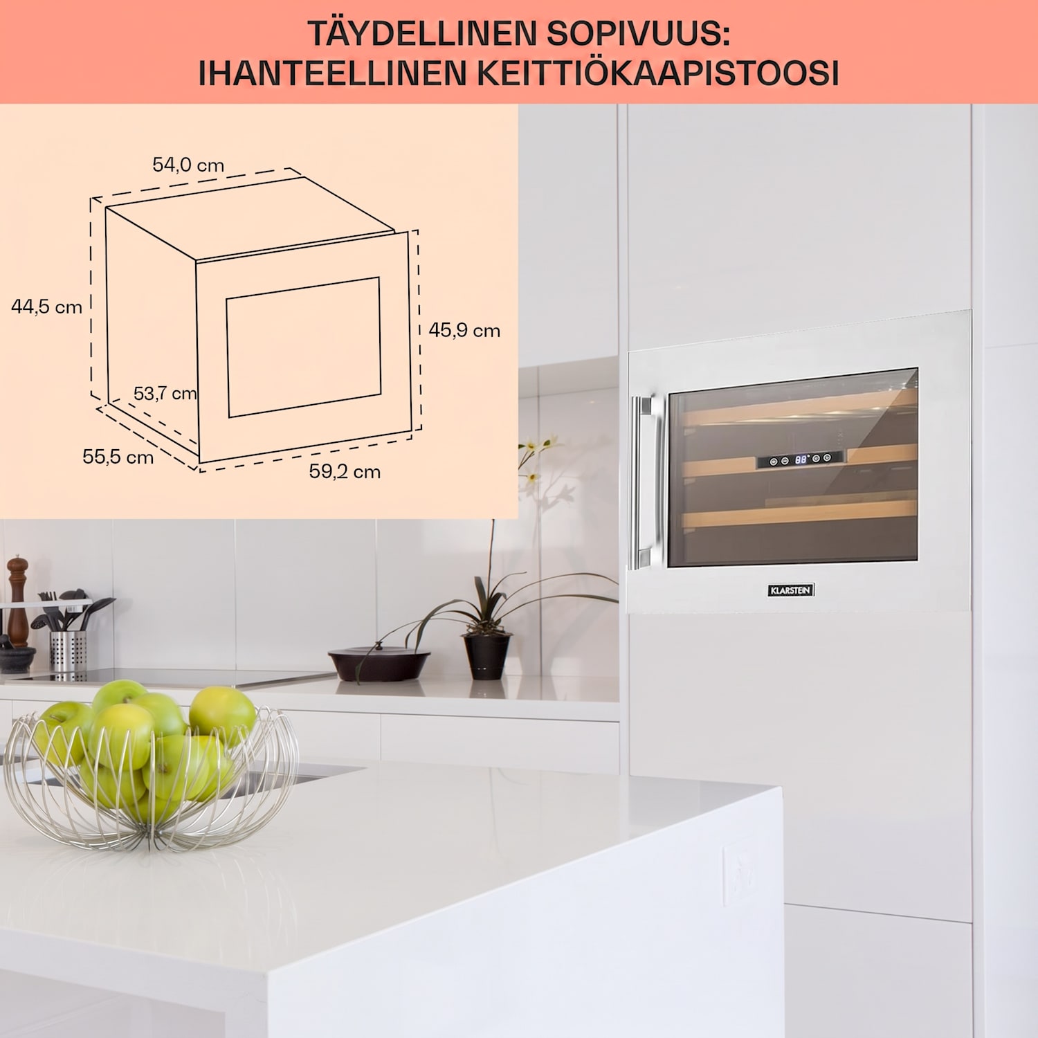 Vinsider 24 Built-In Uno -viinikaappi integroitava 24 pullolle 57 litraa 24 pulloa  | 1 jäähdytysalue | Valkoinen