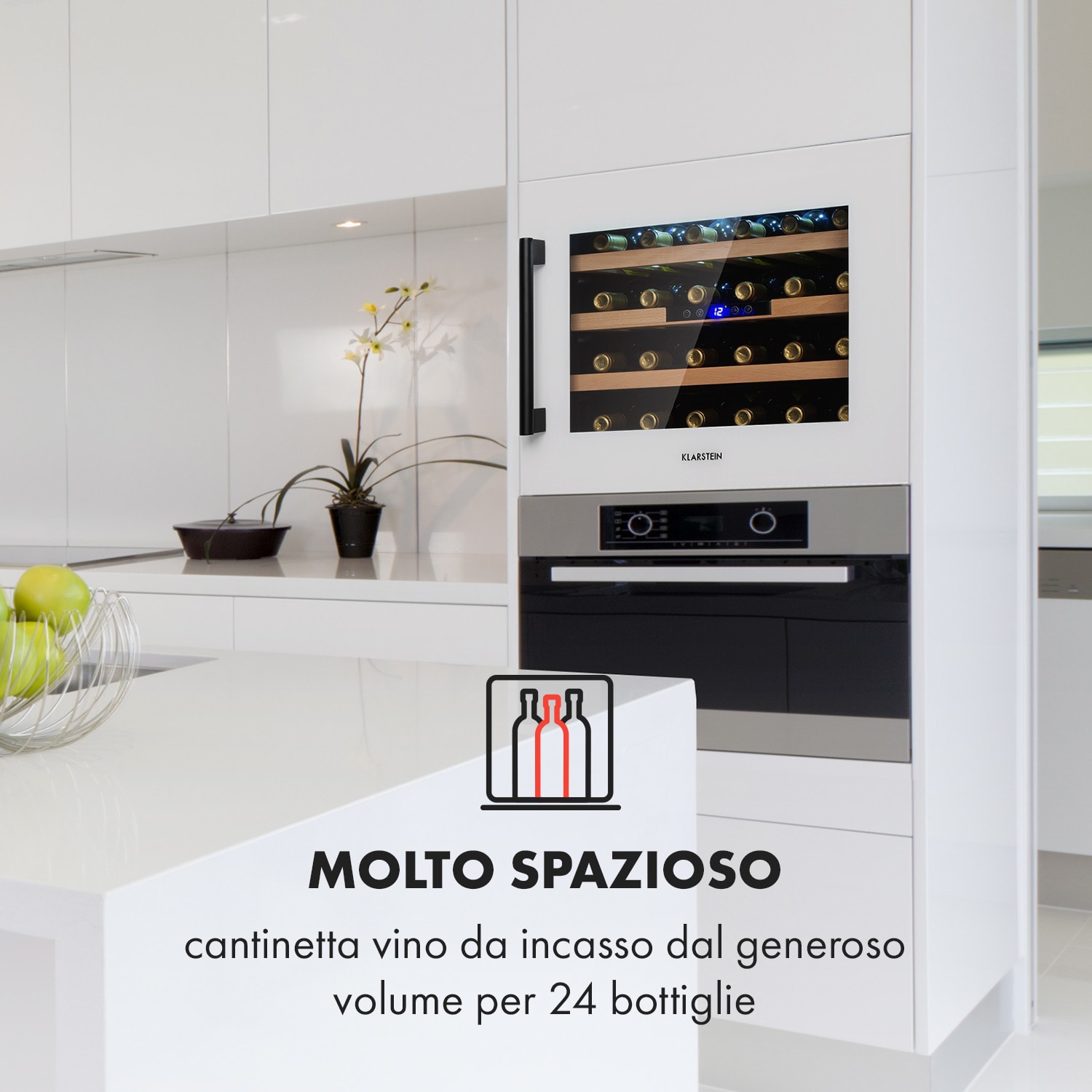 Vinsider 24 Built-In Uno Frigorifero per vini da incasso 24 bottiglie 57 litri 24 bottiglie  | 1 zona di raffreddamento | Bianco