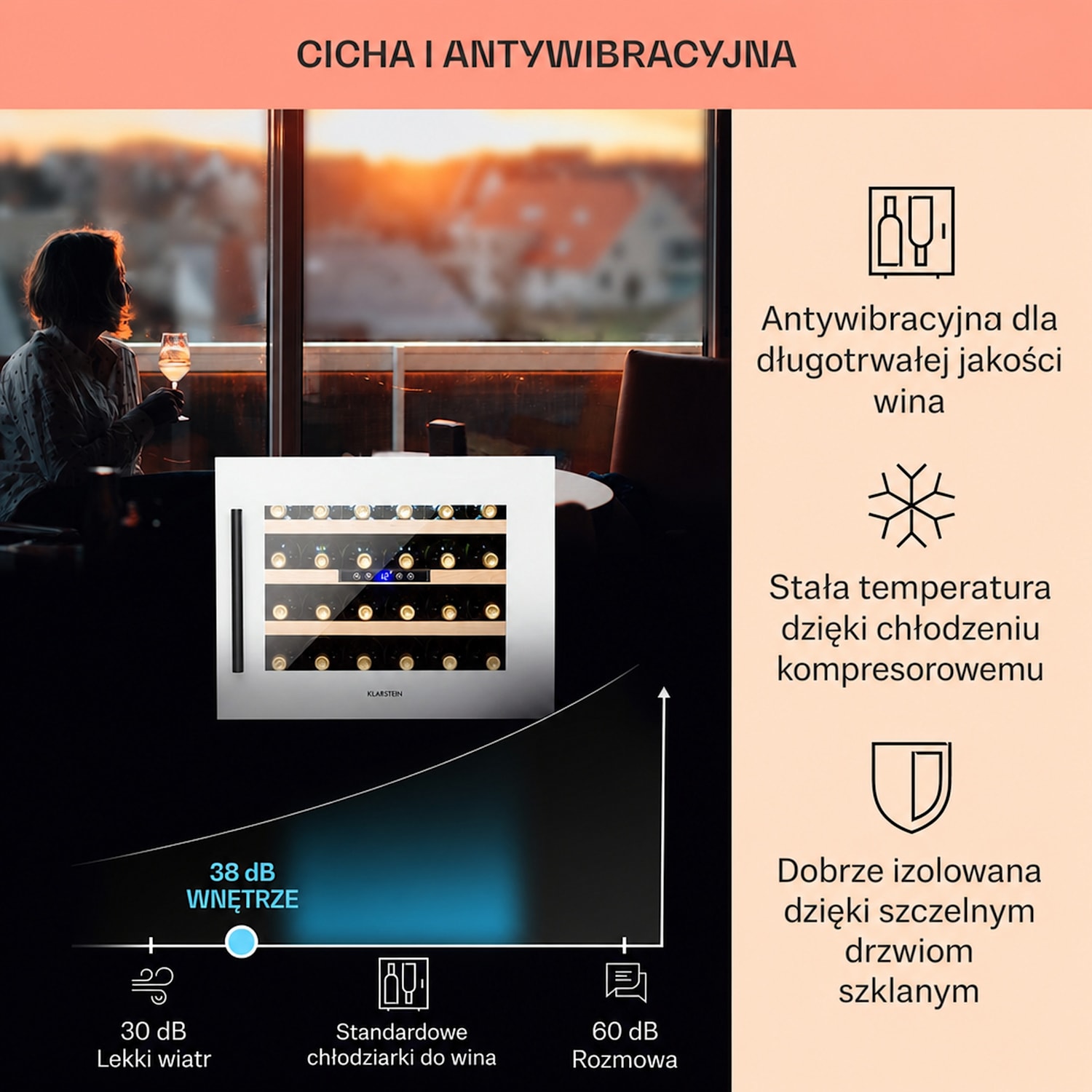 Vinsider 24D Built-In Duo Quartz Edition, chłodziarka do wina, do zabudowy 24_bottles | 1 strefa chłodzenia | Biały