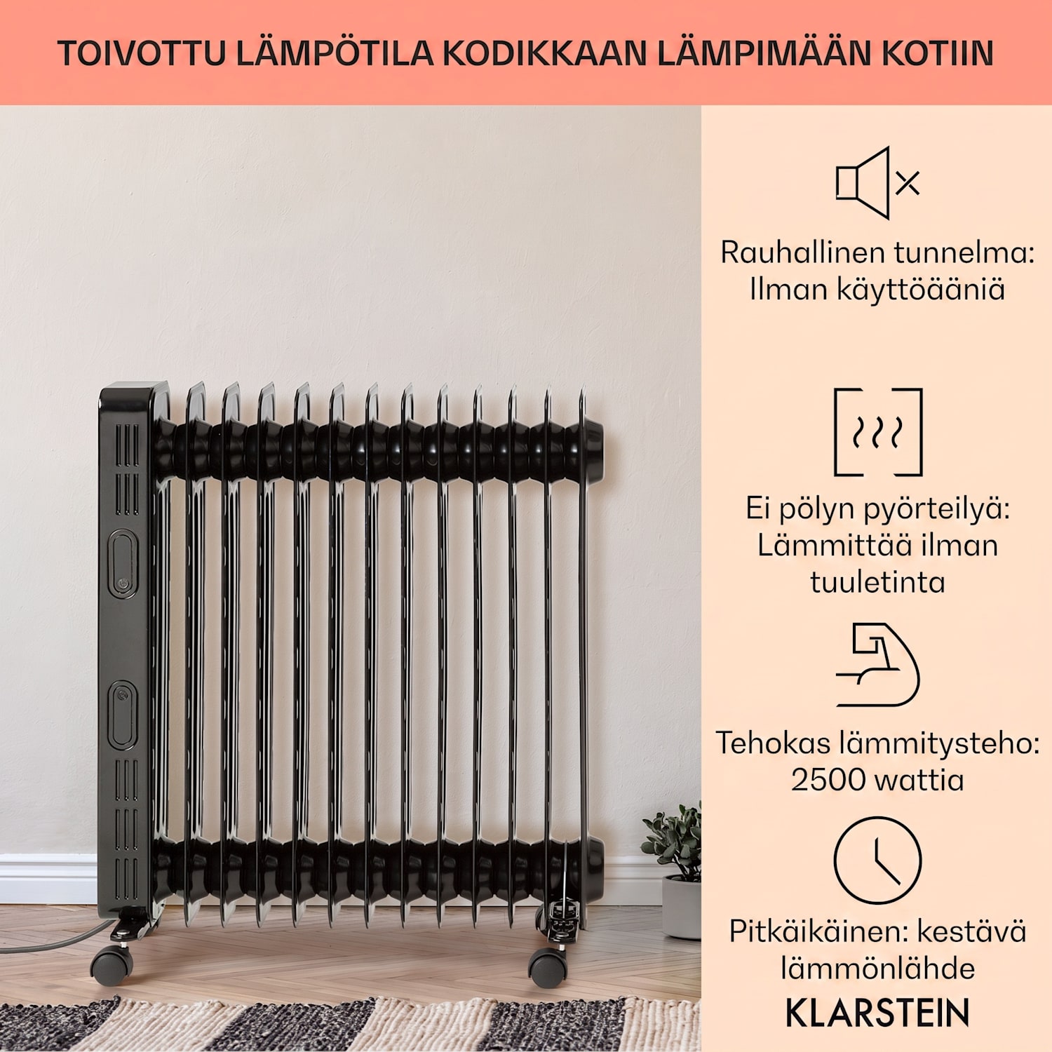 Thermaxx Heatstream öljytäytteinen lämmitin 2500 W 5-35 °C 24 tunnin ajastin Musta