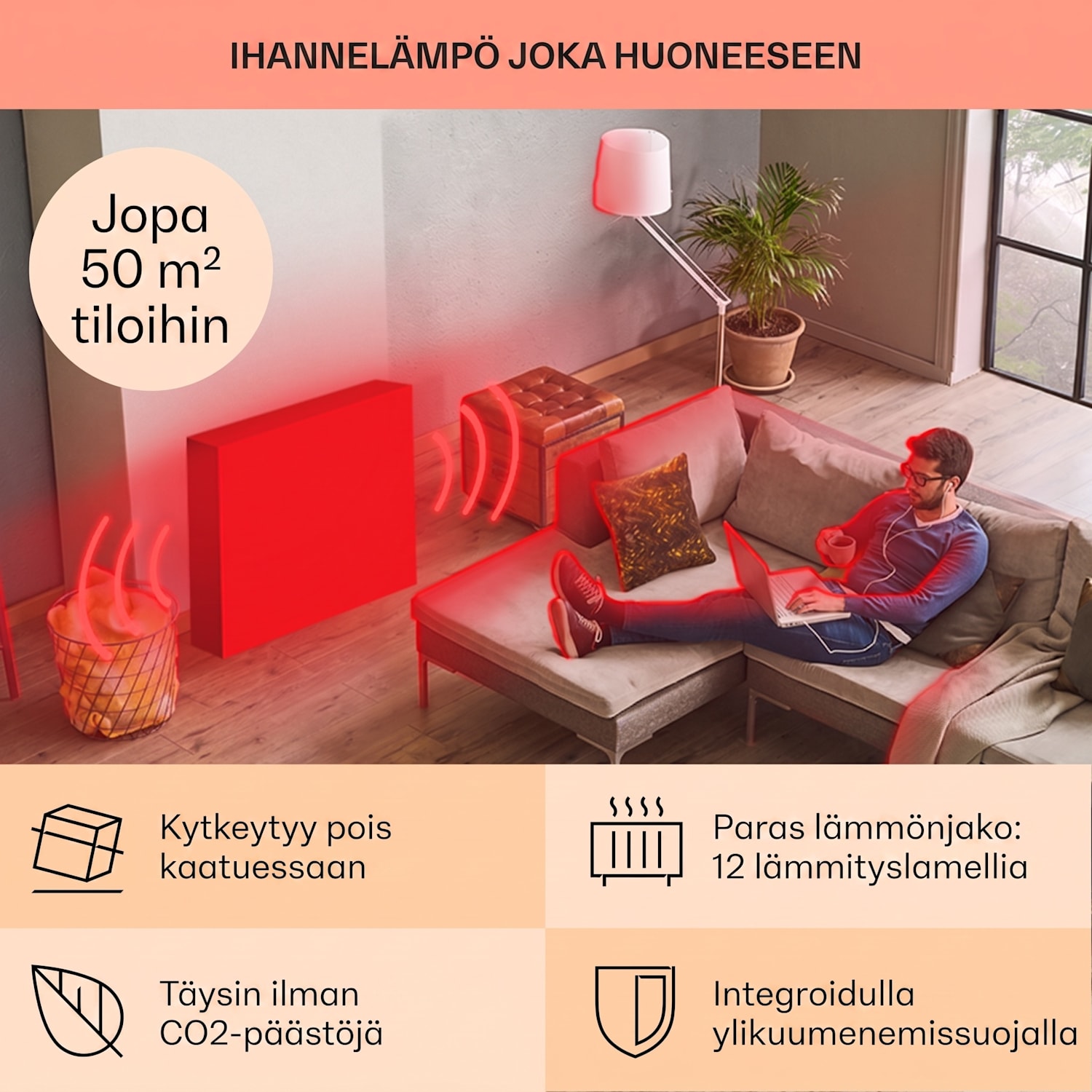 Thermaxx Heatstream öljytäytteinen lämmitin 2500 W 5-35 °C 24 tunnin ajastin Musta