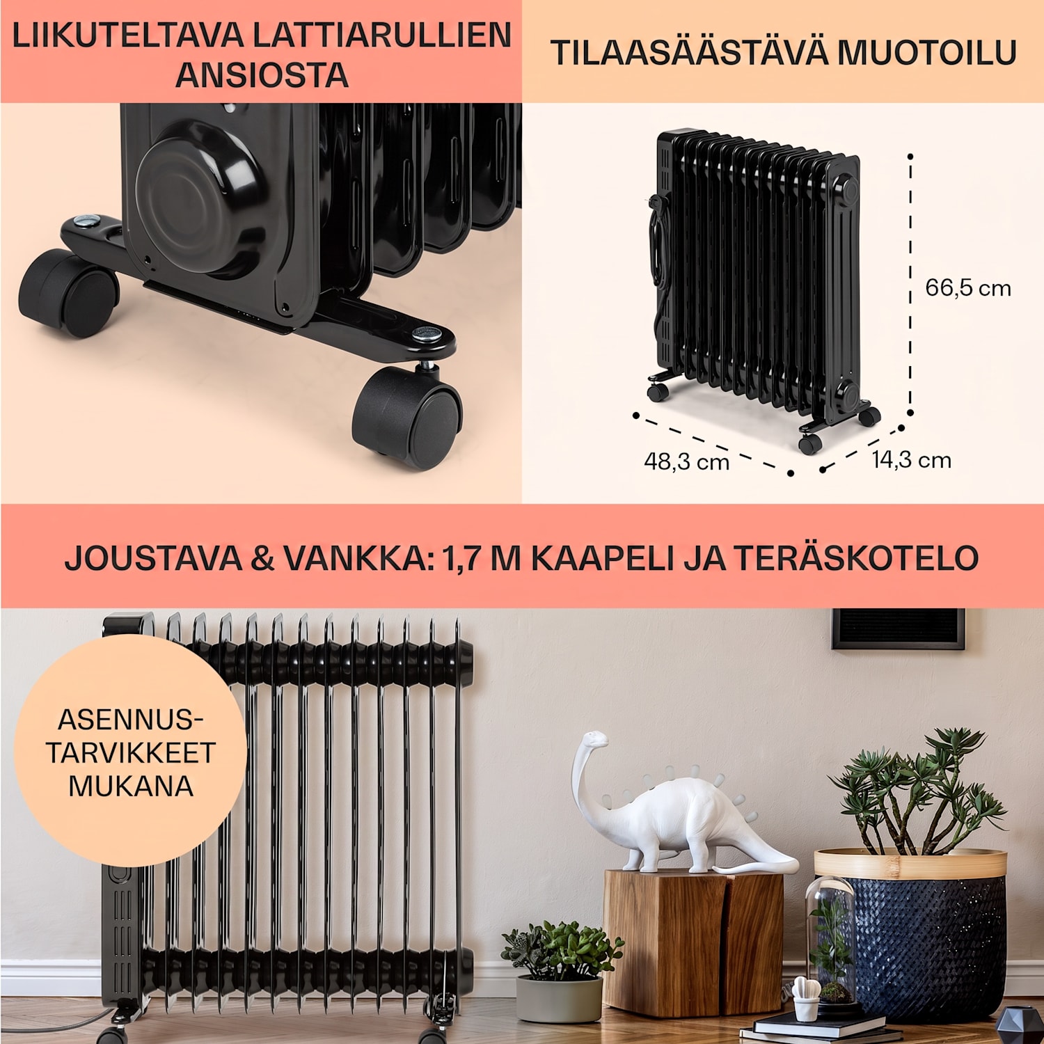Thermaxx Heatstream öljytäytteinen lämmitin 2500 W 5-35 °C 24 tunnin ajastin Musta