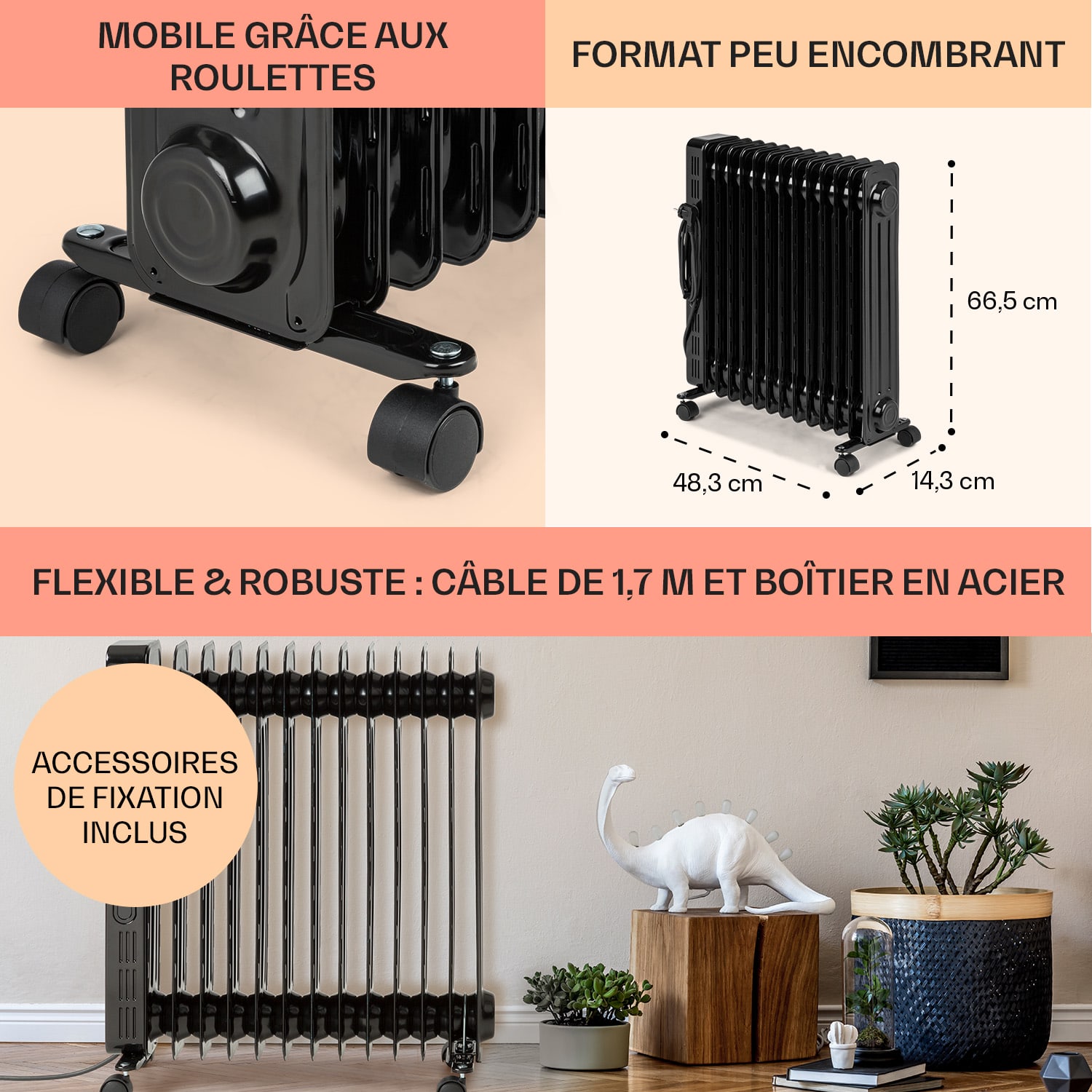 Thermaxx Heatstream Radiateur à huile 2500 W 5-35 °C minuterie 24h Noir