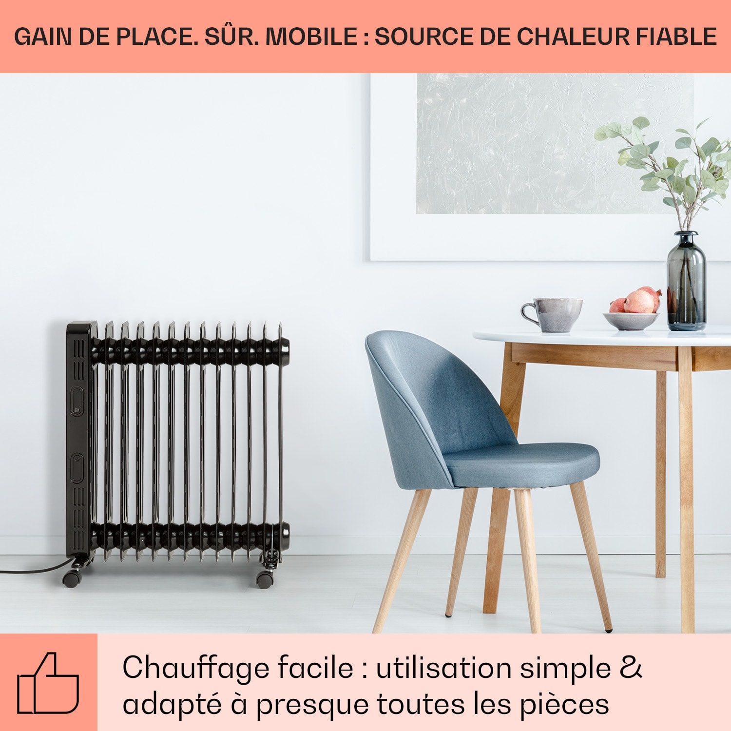 Thermaxx Heatstream Radiateur à huile 2500 W 5-35 °C minuterie 24h Noir