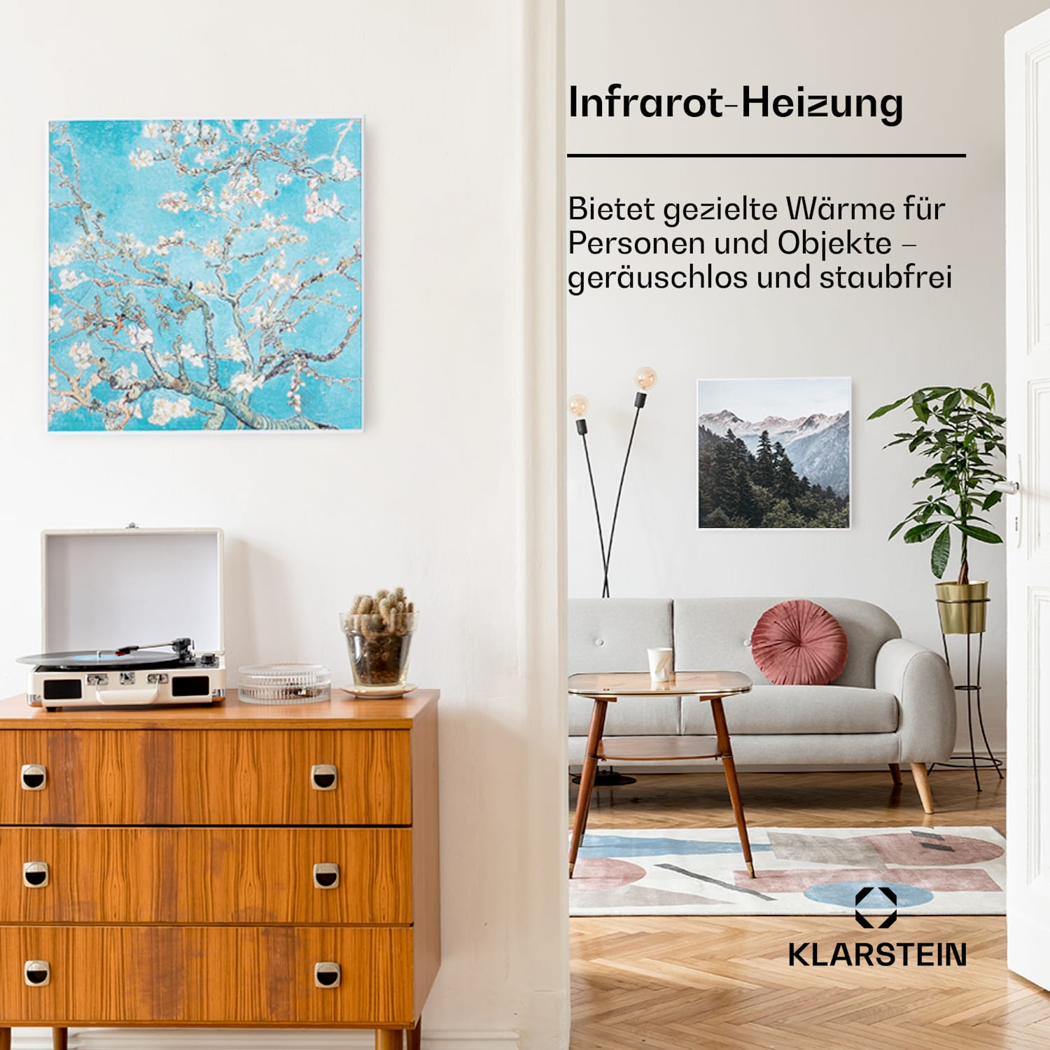 Wonderwall Air Art Smart Infrarotheizung 60x60cm 350W Wandinstallation App-Steuerung Mandelblüten 60 x 60 cm | 350 W | Mandelblüten