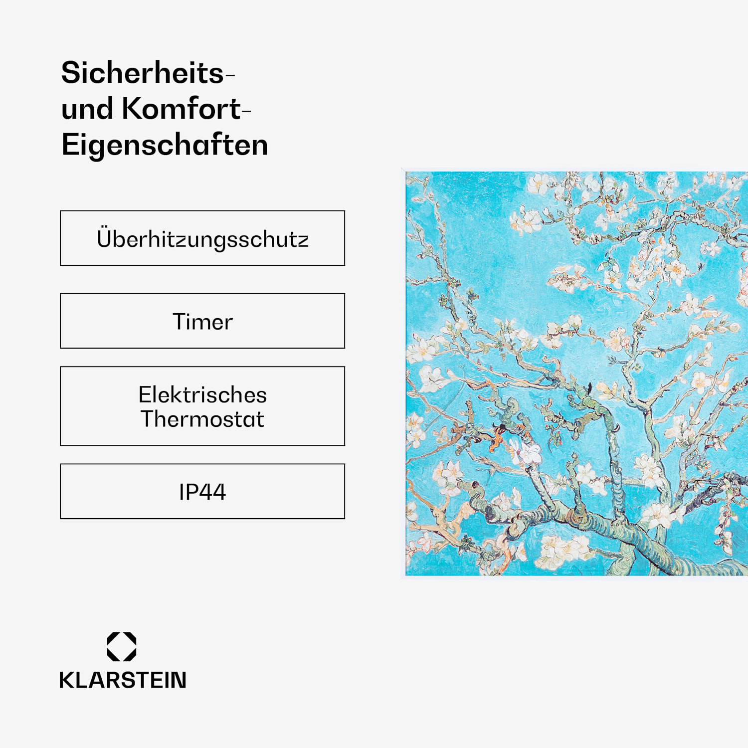 Wonderwall Air Art Smart Infrarotheizung 60x60cm 350W Wandinstallation App-Steuerung Mandelblüten 60 x 60 cm | 350 W | Mandelblüten