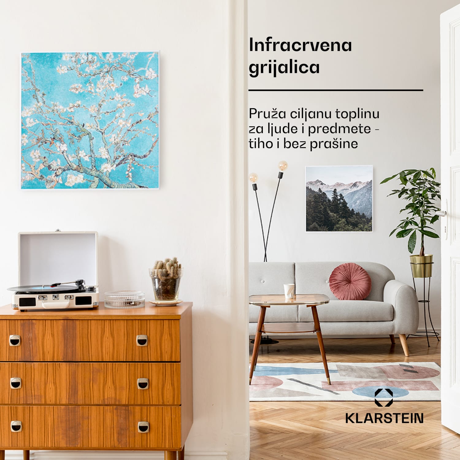 Wonderwall Air Art Smart, infracrveni grijač, 60 x 60 cm, 350 W, aplikacija, bademov cvijet 60 x 60 cm | 350 W | Cvjetovi badema