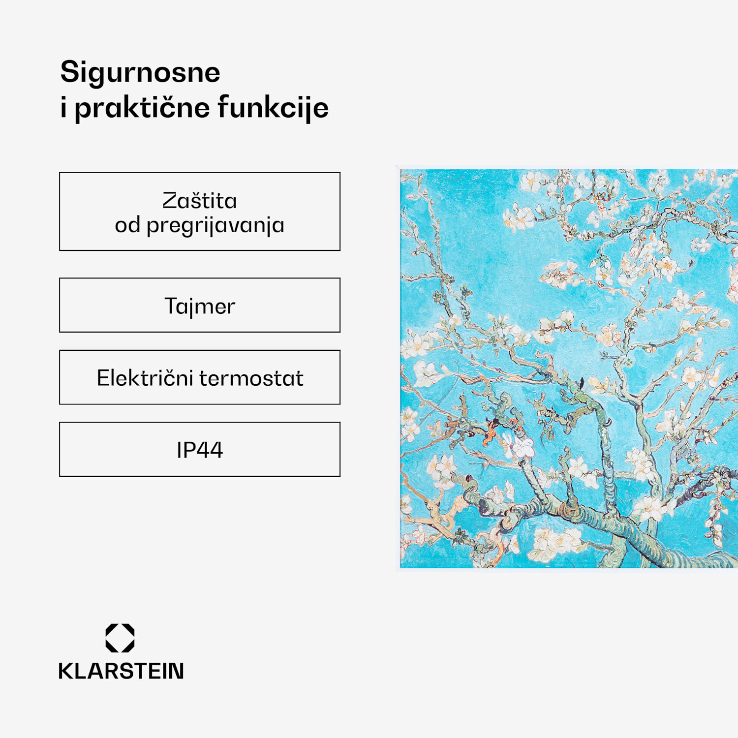 Wonderwall Air Art Smart, infracrveni grijač, 60 x 60 cm, 350 W, aplikacija, bademov cvijet 60 x 60 cm | 350 W | Cvjetovi badema