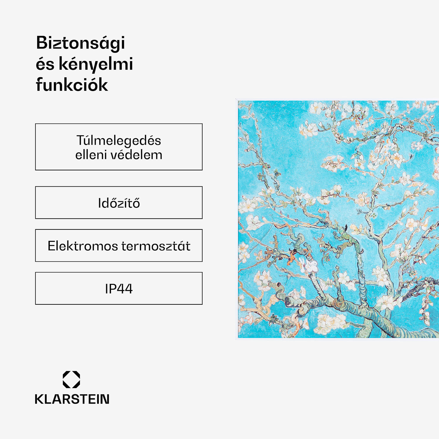 Wonderwall Air Art Smart, infravörös hősugárzó, 60 x 60 cm, 350 W, alkalmazás, mandula virág 60 x 60 cm | 350 W | Mandulavirágok