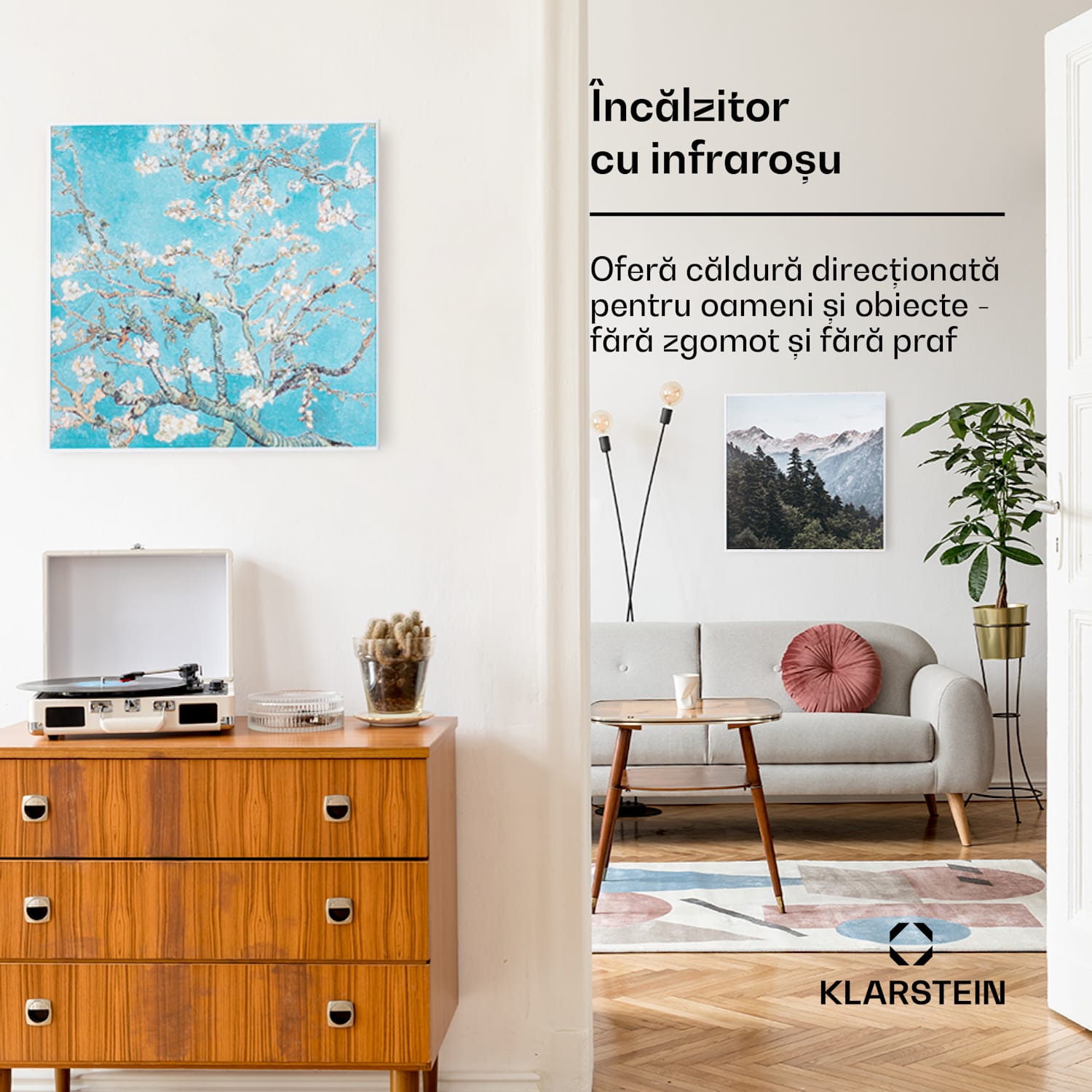 Wonderwall Air Art Smart, încălzitor cu infraroșu, 60 x 60 cm, 350 W, aplicație, floarea de migdale 60 x 60 cm | 350 W | Flori de migdal