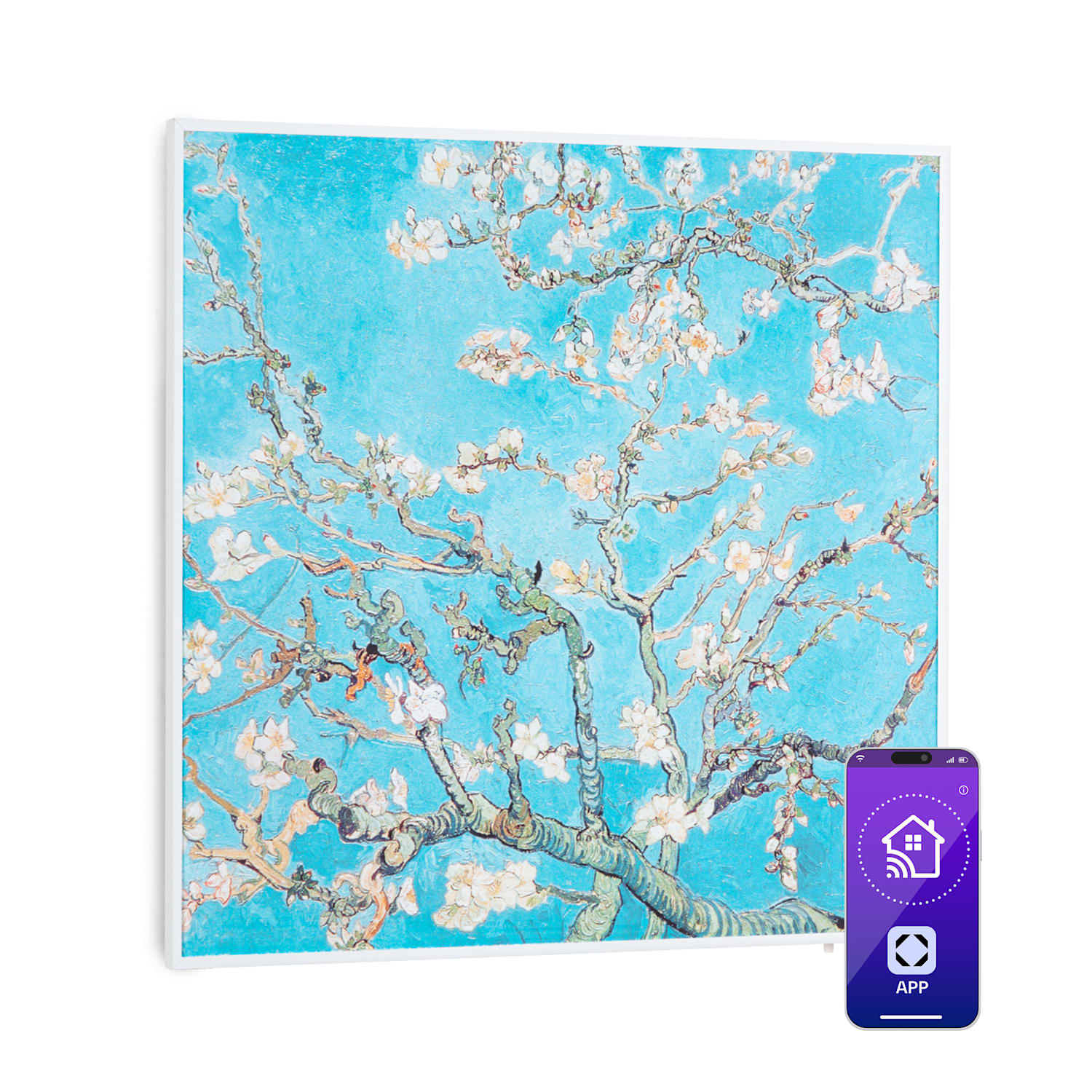 Wonderwall Air Art Smart Infrarotheizung 60x60cm 350W Wandinstallation App-Steuerung Mandelblüten 60 x 60 cm | 350 W | Mandelblüten