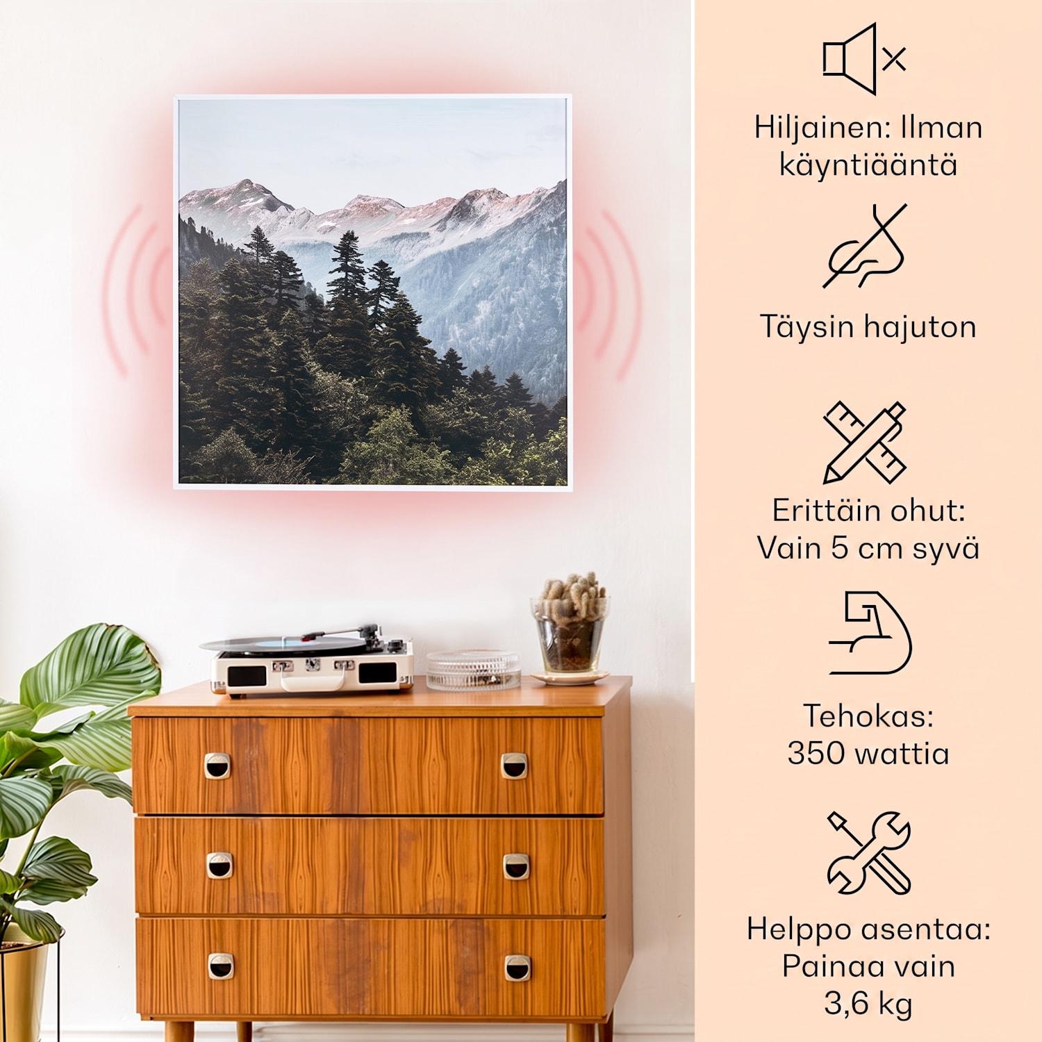 Wonderwall Air Art Smart infrapunalämmitin 60 x 60 cm 350 W sovellus vuoret 60 x 60 cm | 350 W | Mountain