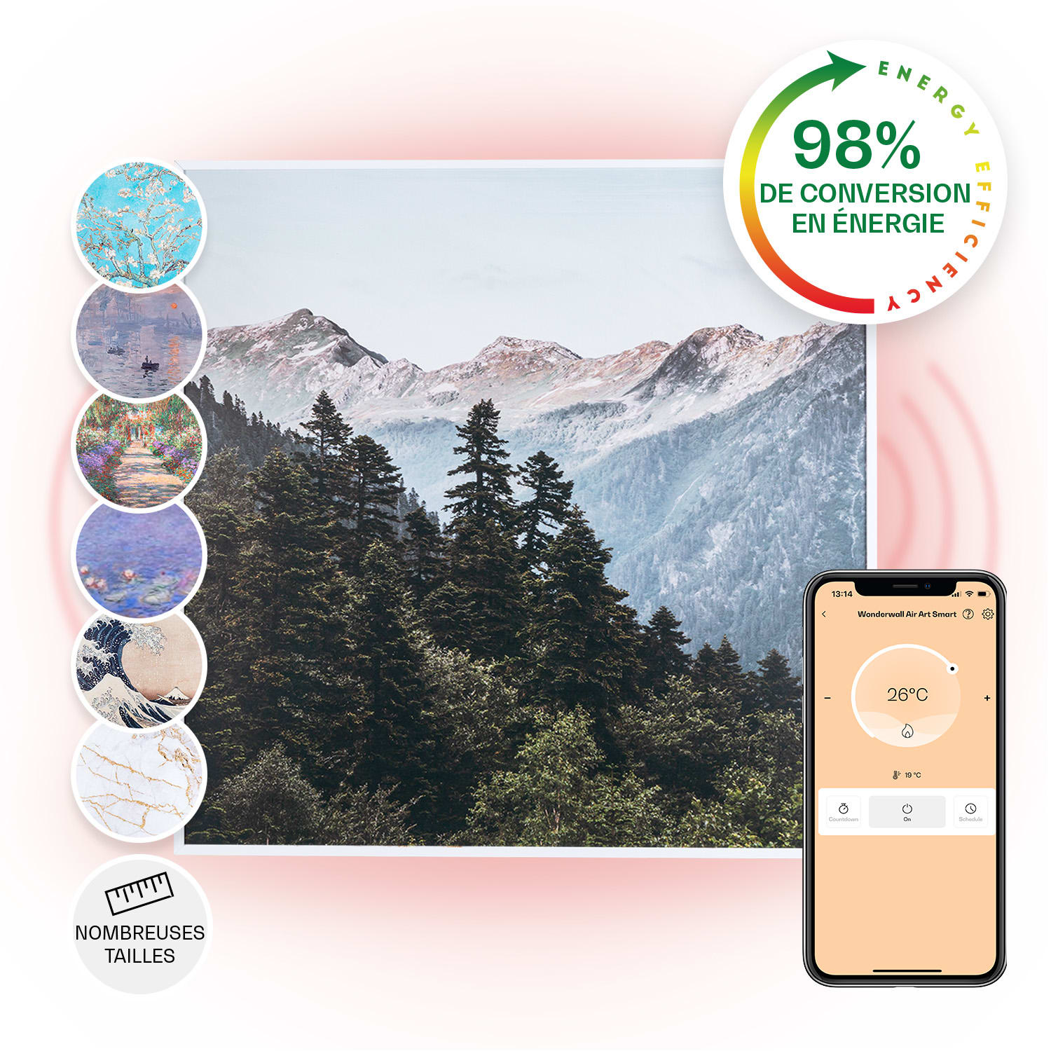 Wonderwall Air Art Smart Radiateur infrarouge connecté 60x60cm 350W 60 x 60 cm | 350 W | Montagne